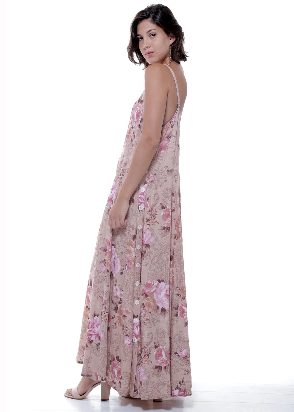 Pink Floral Maxi Dress/Button Down/Vintage inspired