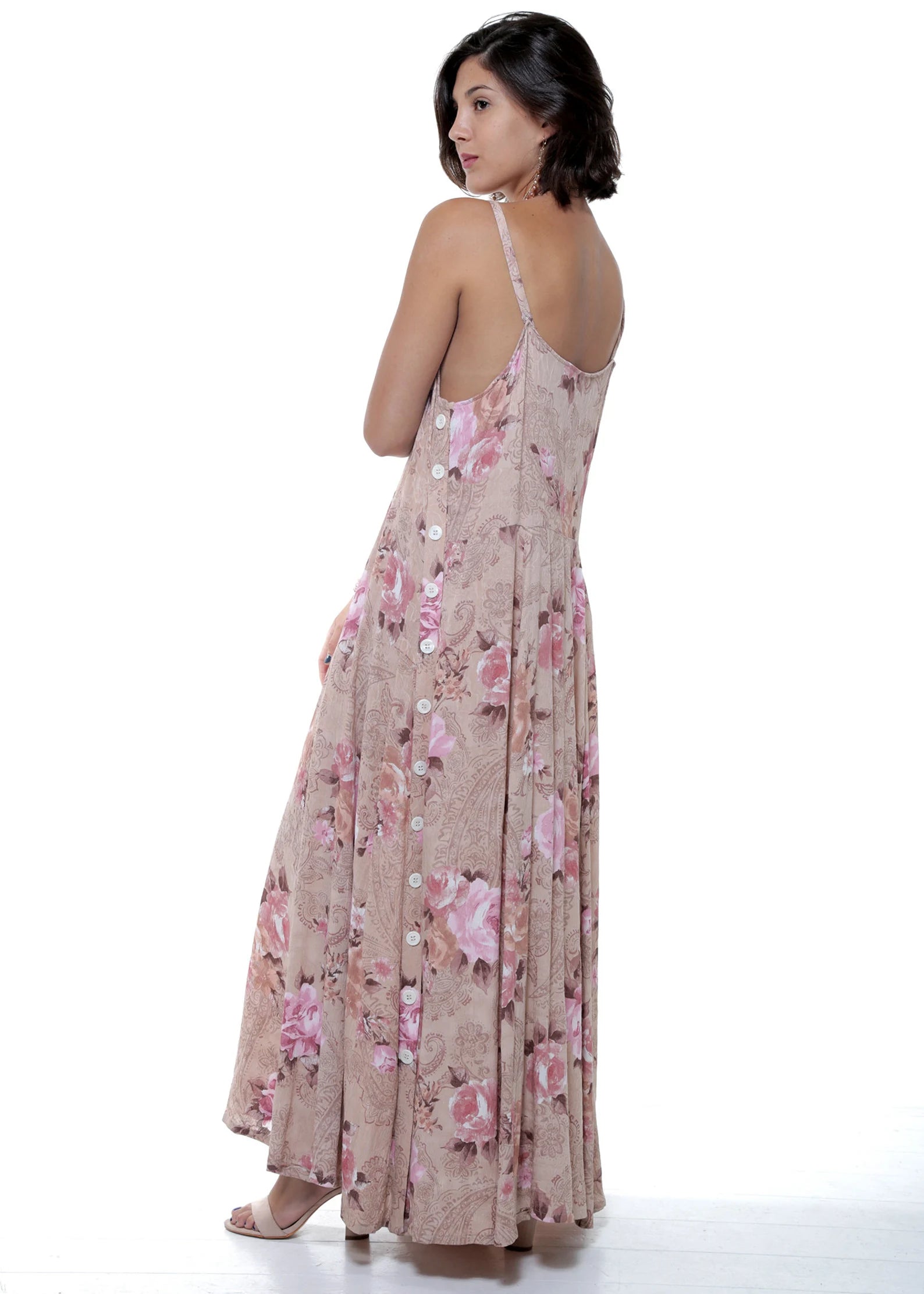 Pink Floral Maxi Dress/Button Down/Vintage inspired