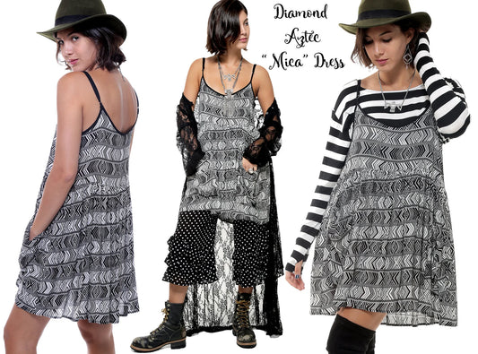 Black and White Aztec Babydoll Dress