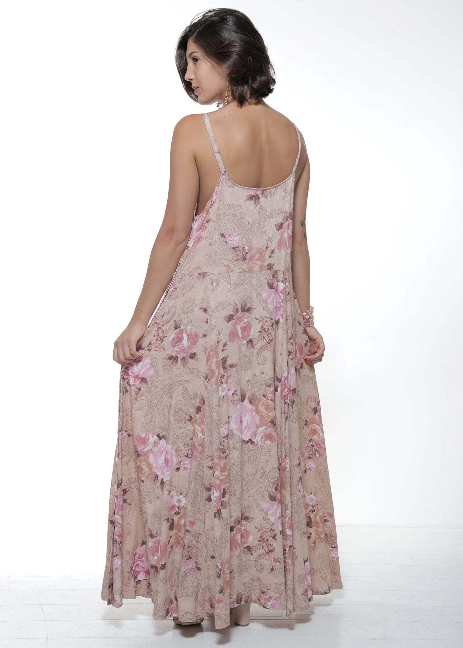 Pink Floral Maxi Dress/Button Down/Vintage inspired