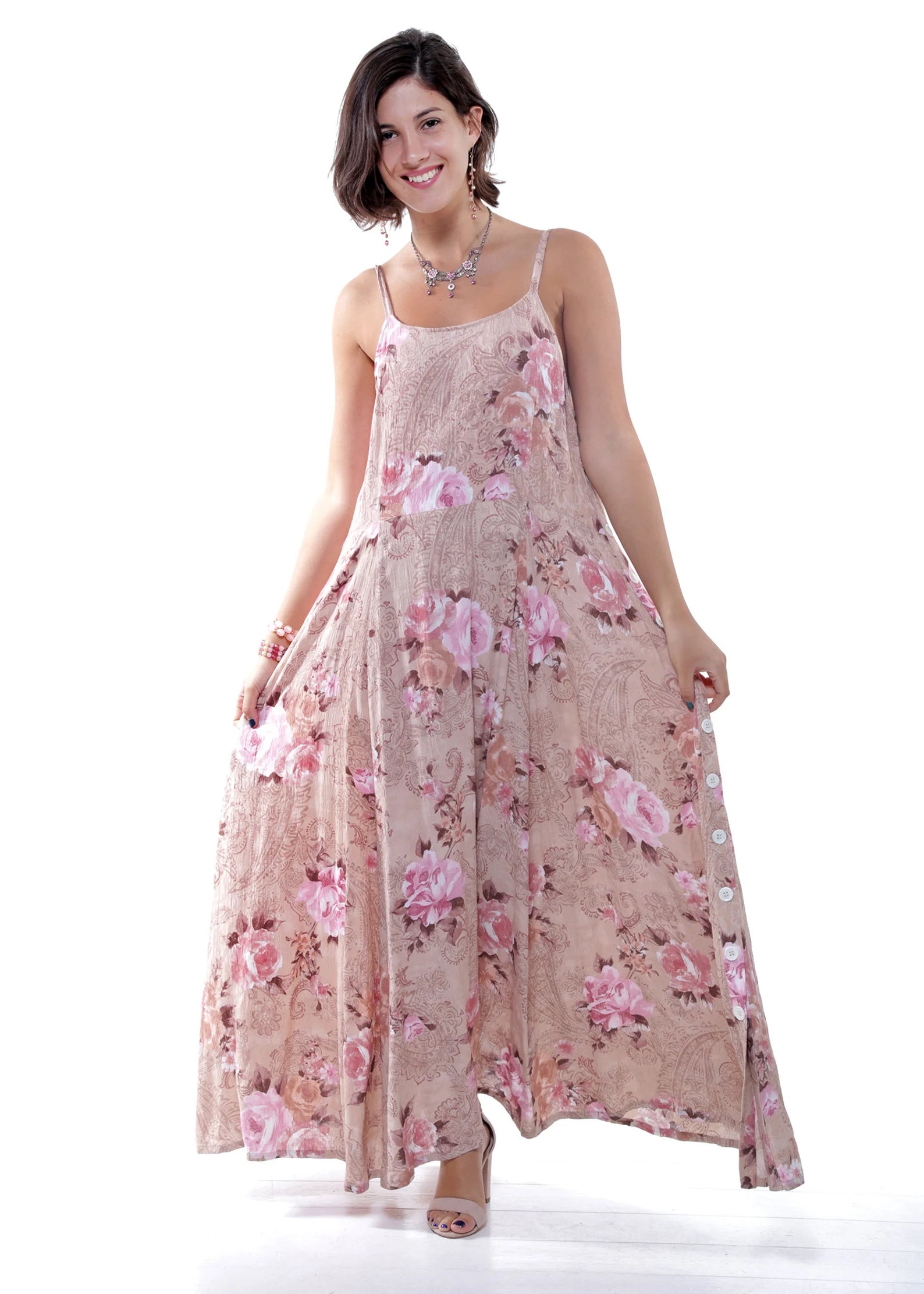 Pink Floral Maxi Dress/Button Down/Vintage inspired