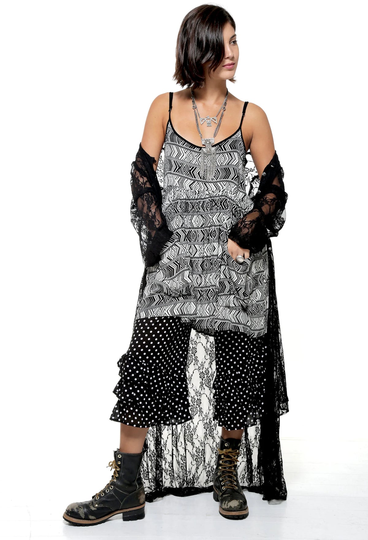 Black and White Aztec Babydoll Dress