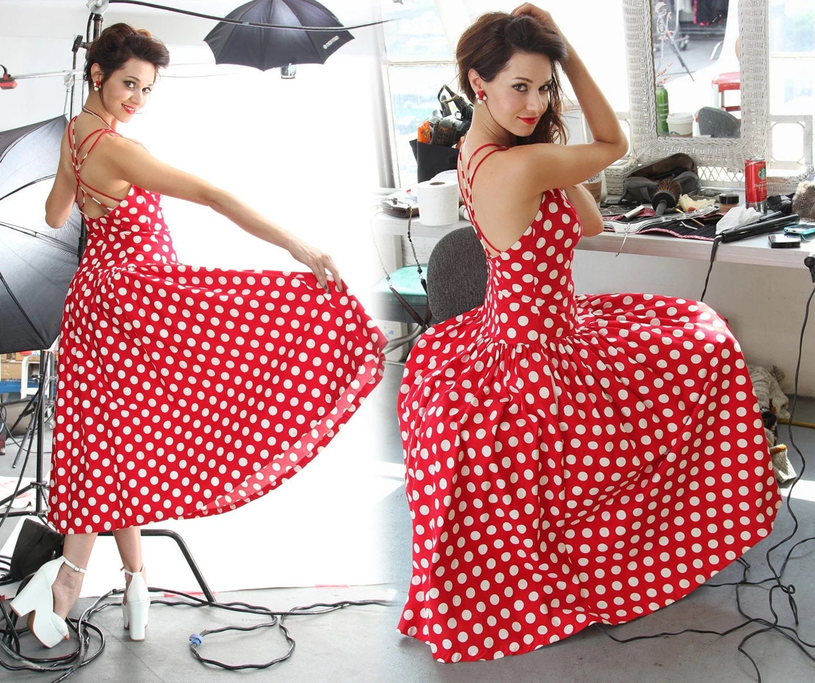 80s Retro Red Polka Dot Dress