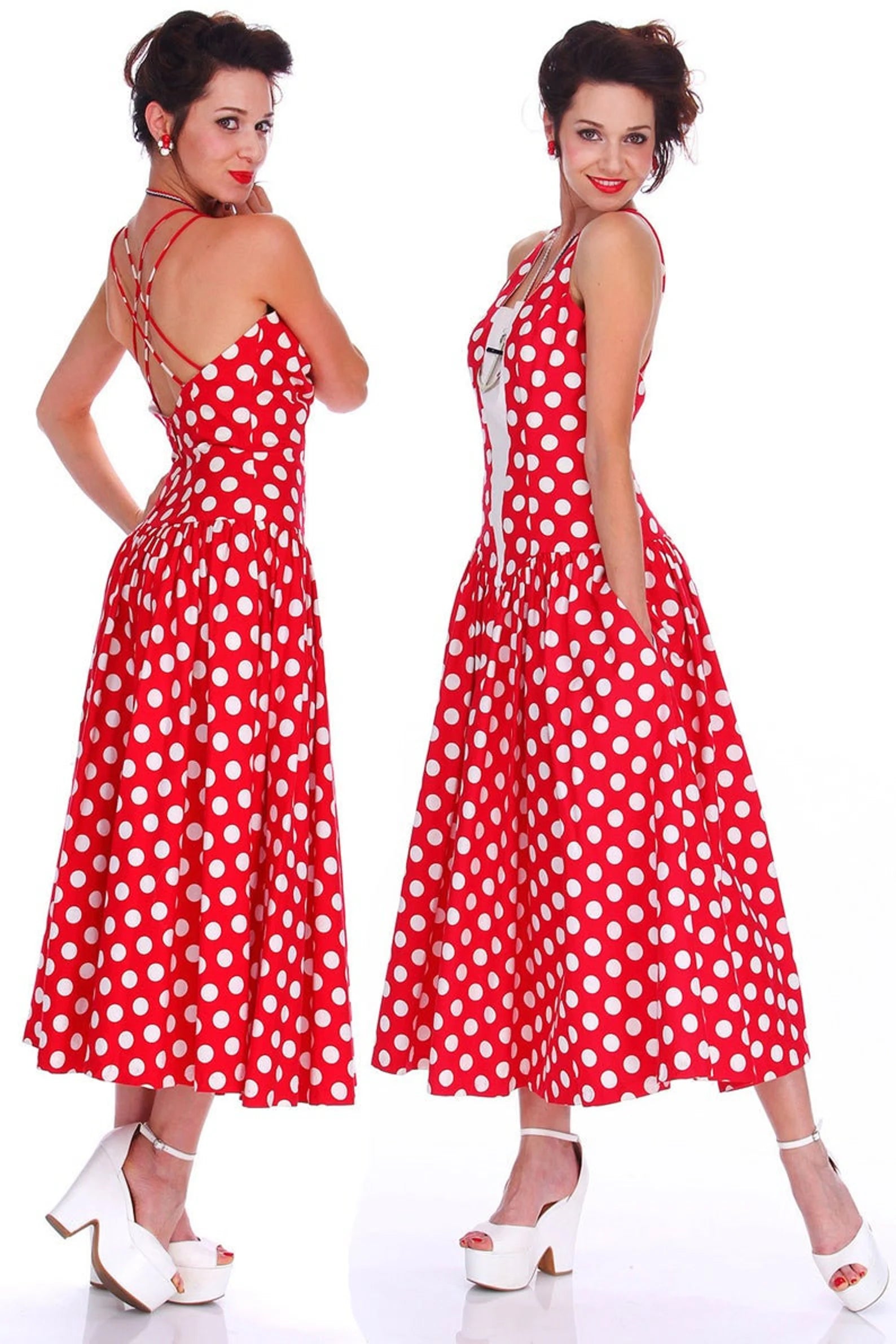 80s Retro Red Polka Dot Dress