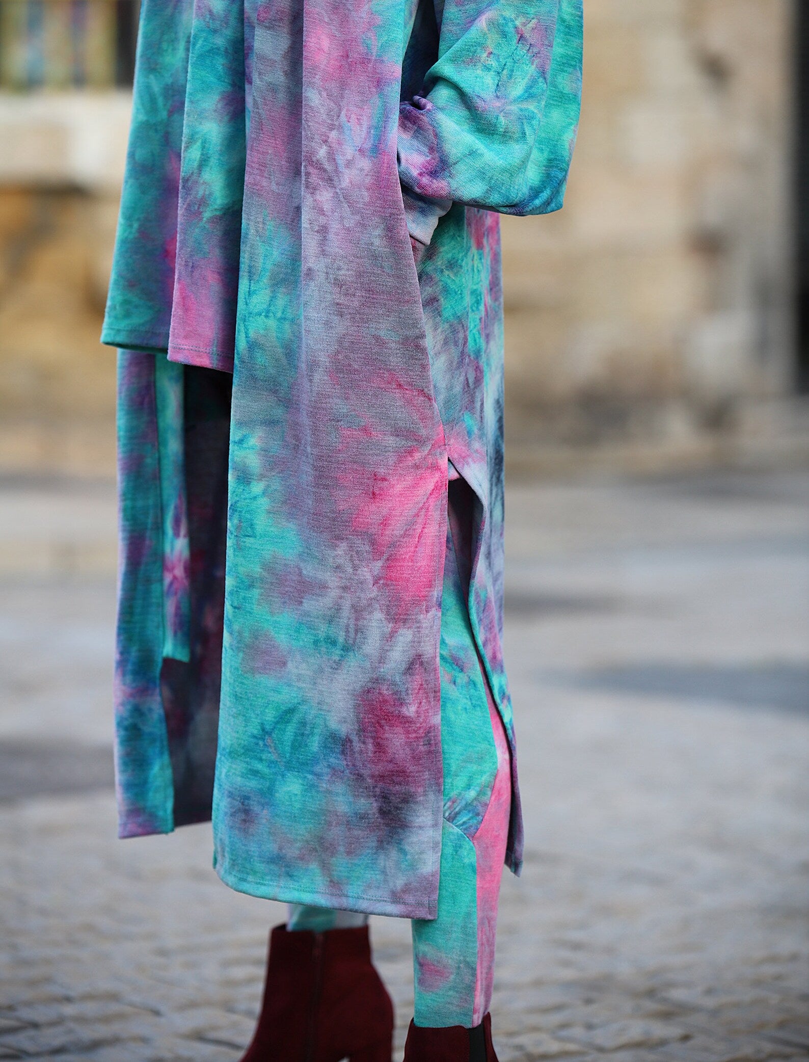 Turquoise Tie Dye Duster with Pockets