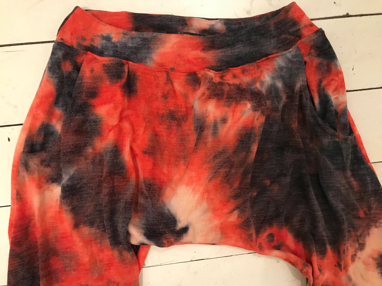 Orange Tie Dye Slouchy Pants with Pockets/ Yoga Pants