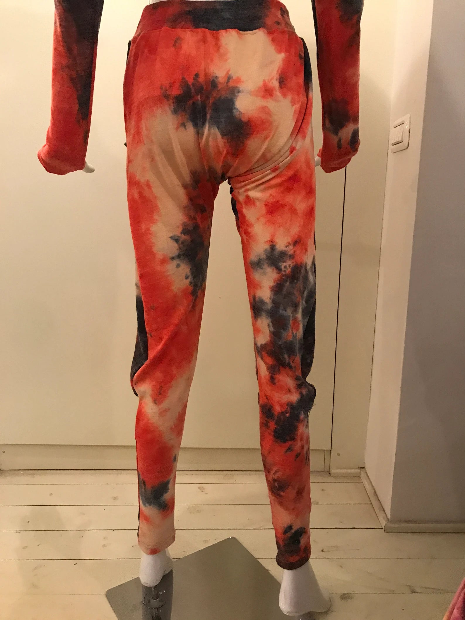 Orange Tie Dye Slouchy Pants with Pockets/ Yoga Pants