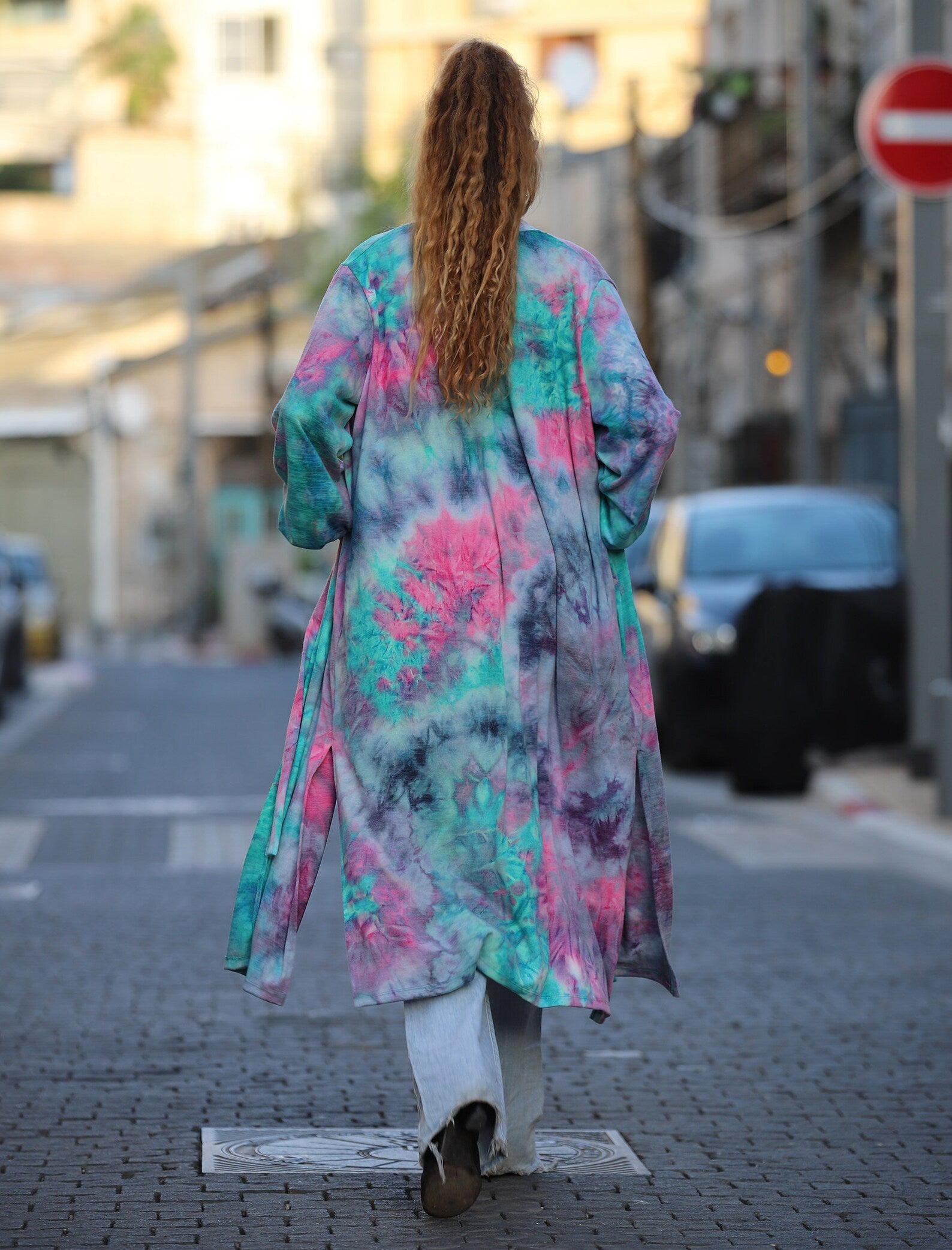 Turquoise Tie Dye Duster with Pockets