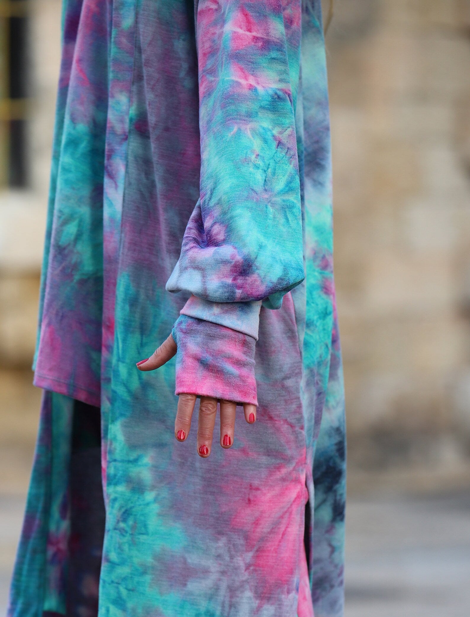 Turquoise Tie Dye Duster with Pockets