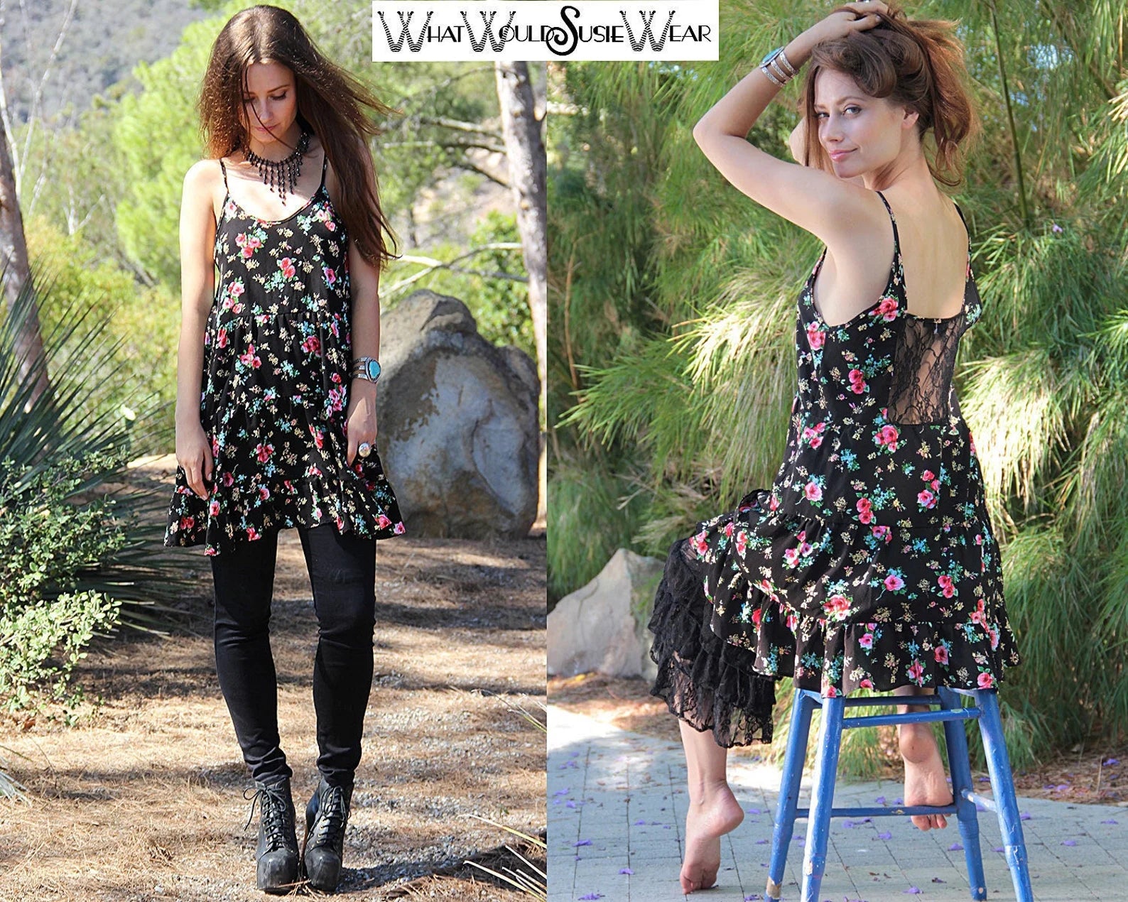 Black Floral Babydoll Lace Slip Dress