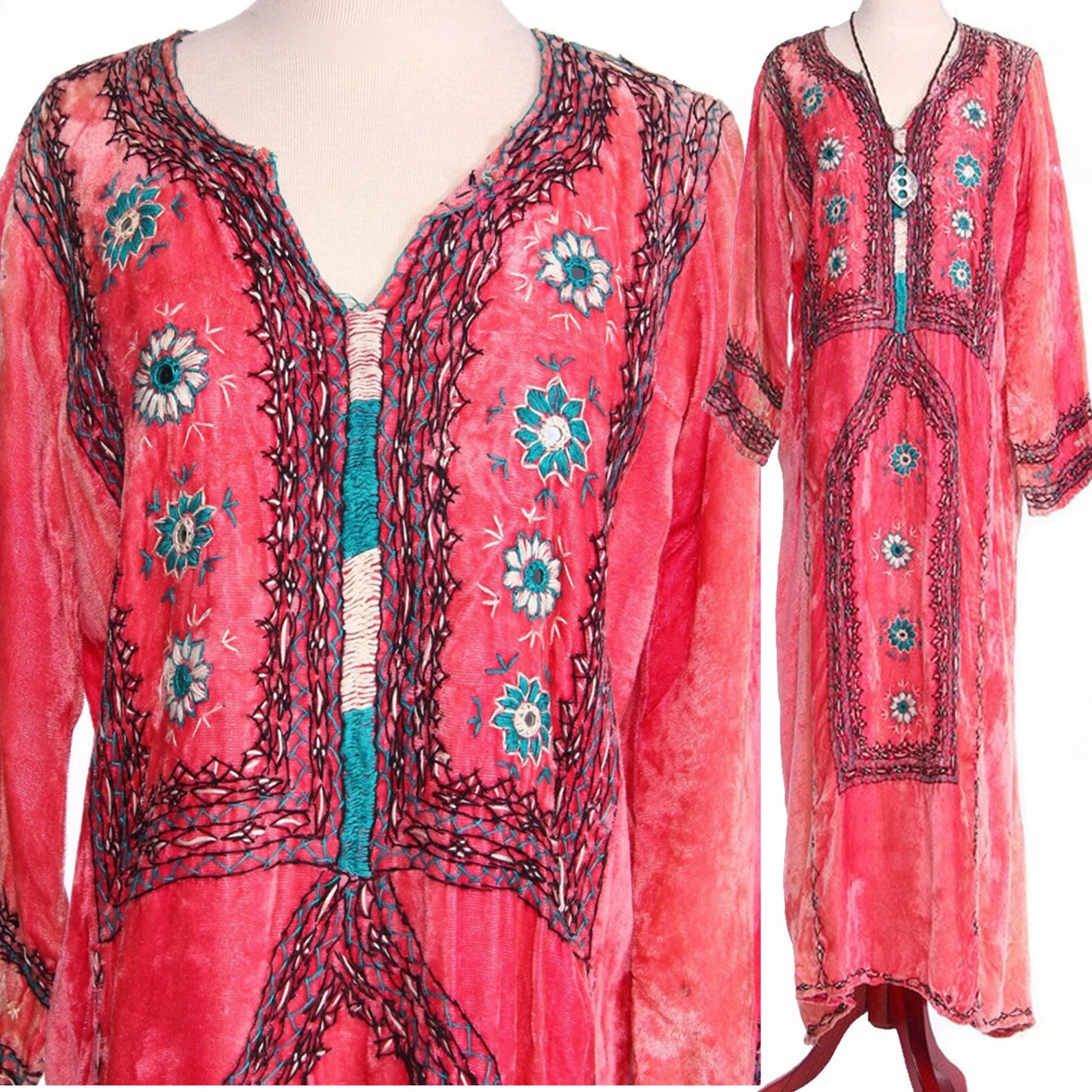 20s Fuchsia Pink Velvet Embroidered Caftan