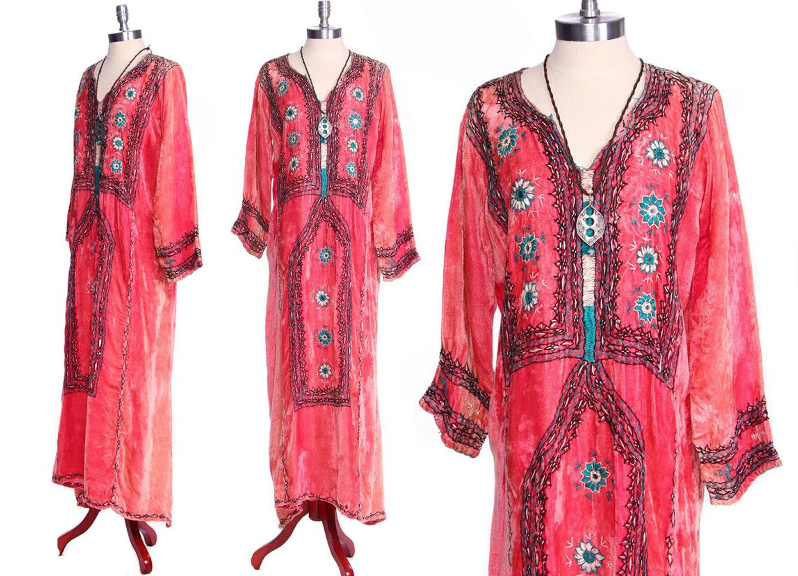 20s Fuchsia Pink Velvet Embroidered Caftan