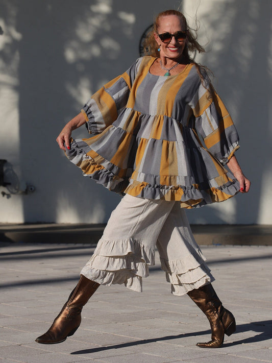Grey and Gold SHOSHI Babydoll Top
