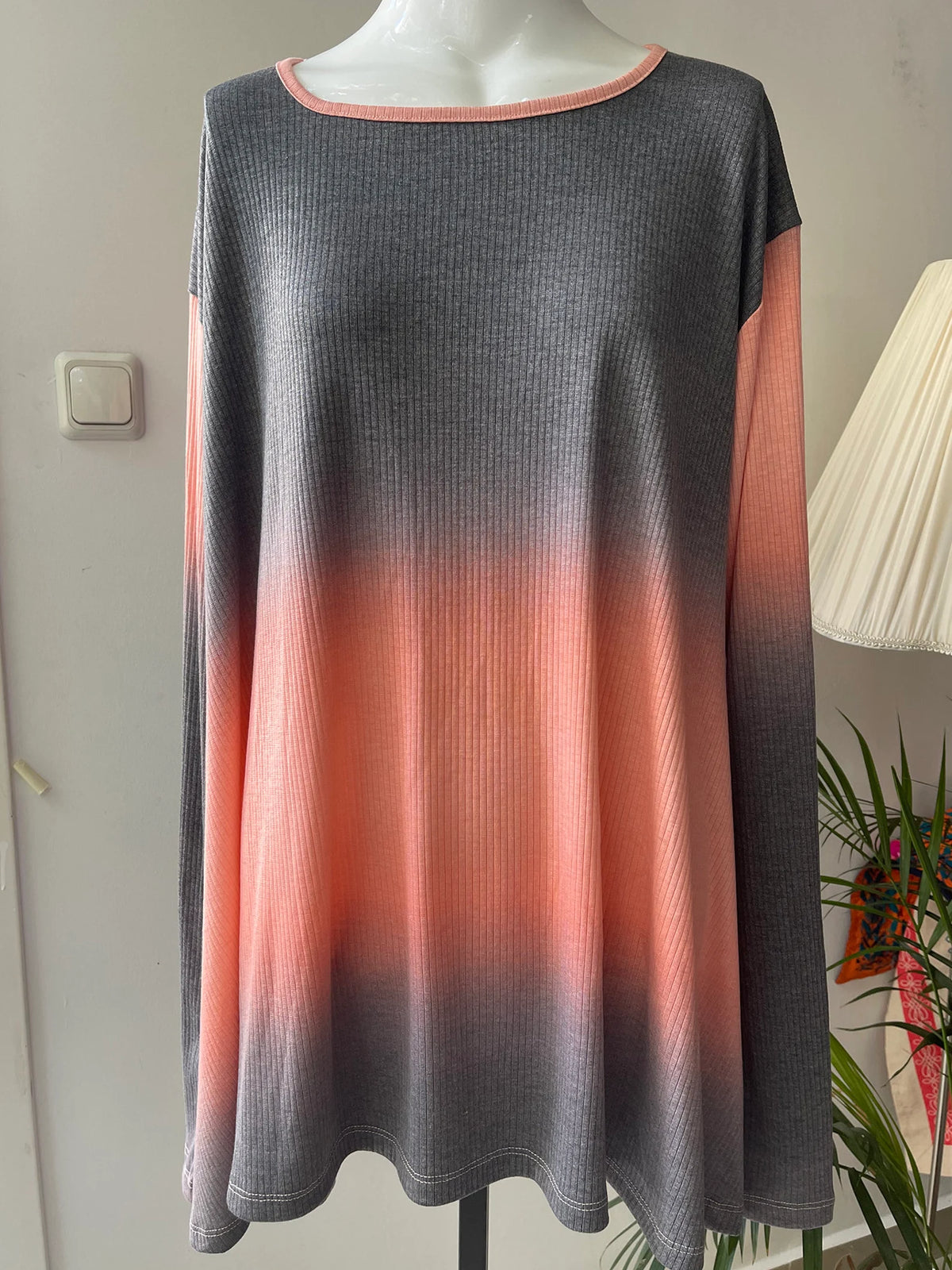 Orangey Grey Black Ombre Ribbed French Top