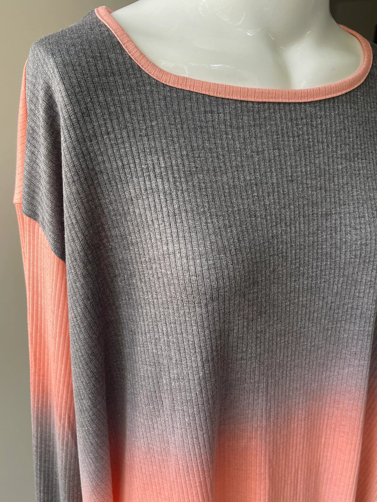 Orangey Grey Black Ombre Ribbed French Top