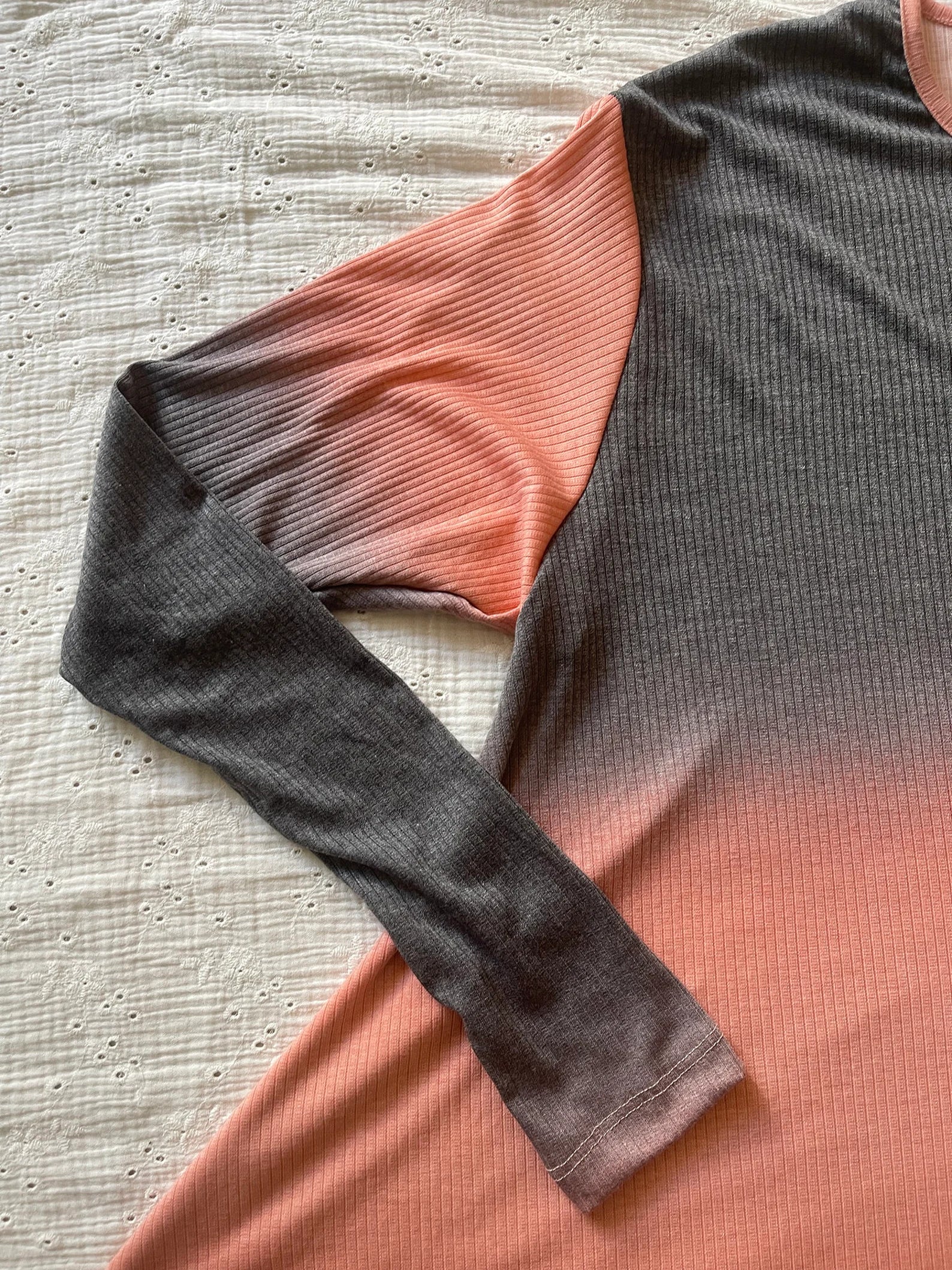 Orangey Grey Black Ombre Ribbed French Top