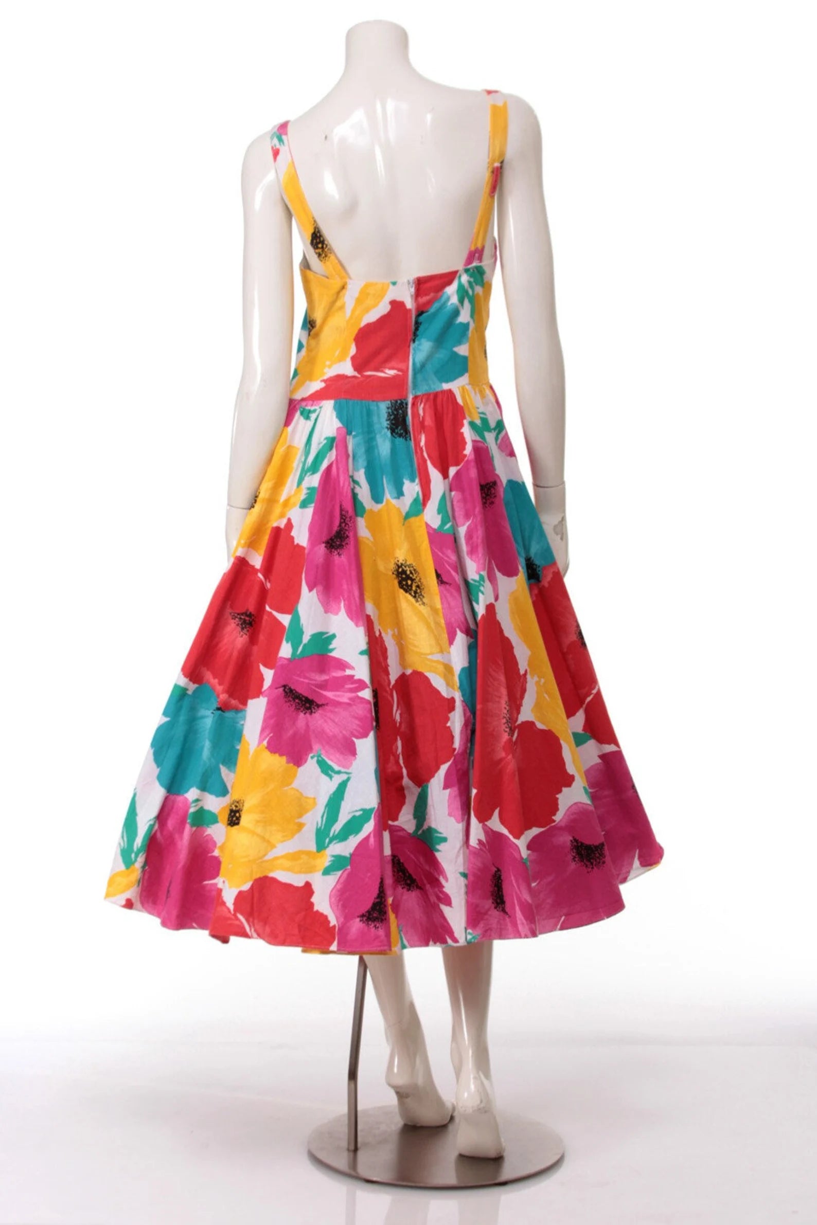 80s Bold Floral Fit and Flare Dress with Pockets