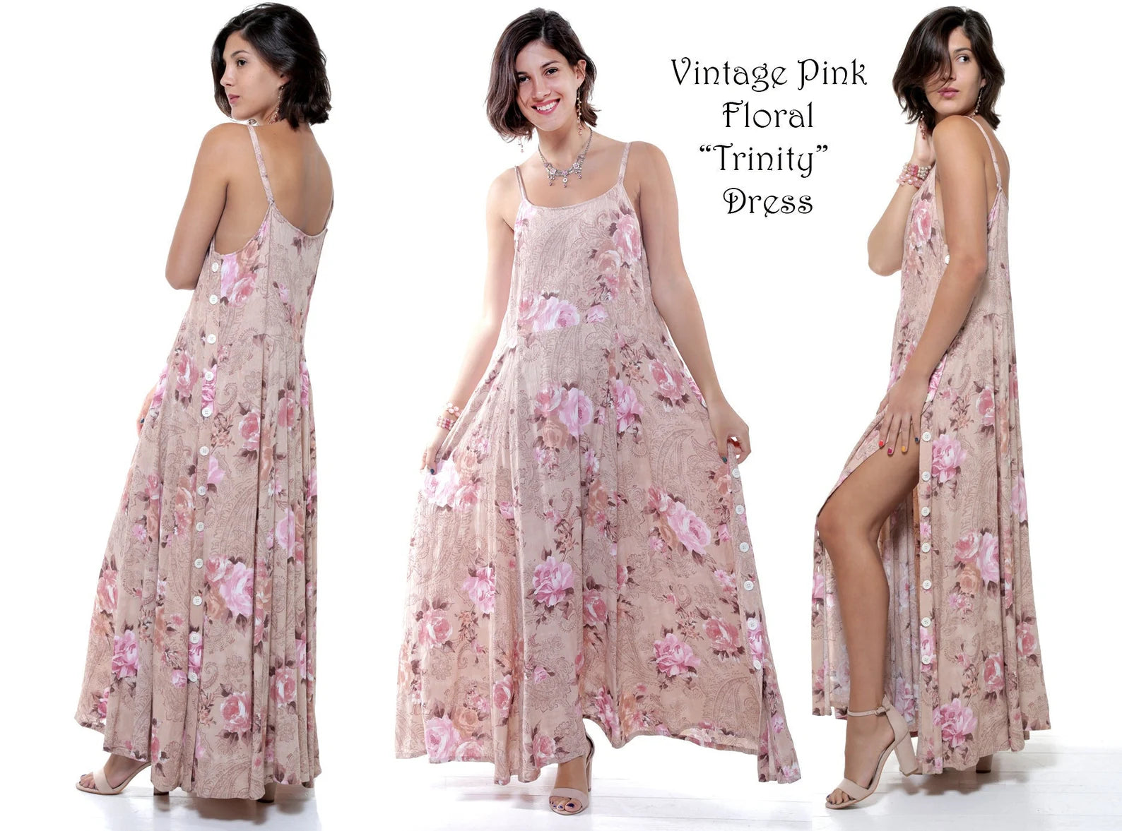 Pink Floral Maxi Dress/Button Down/Vintage inspired