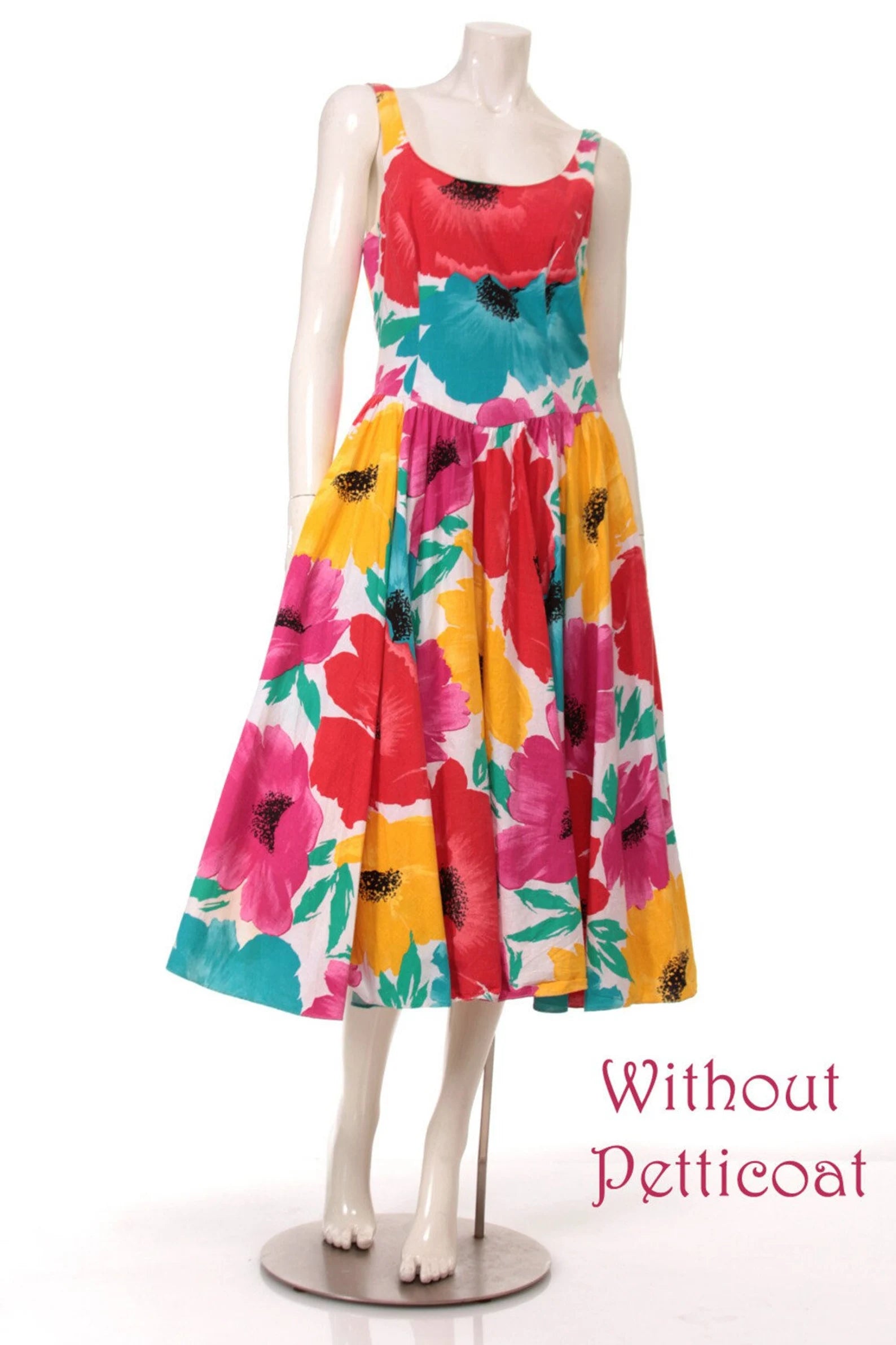 80s Bold Floral Fit and Flare Dress with Pockets