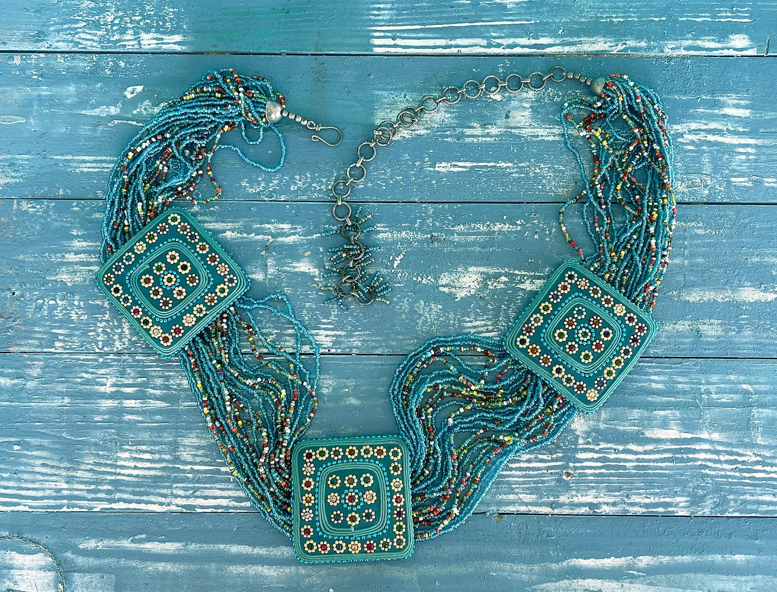 70s Turquoise Multi Strand Beaded Belt