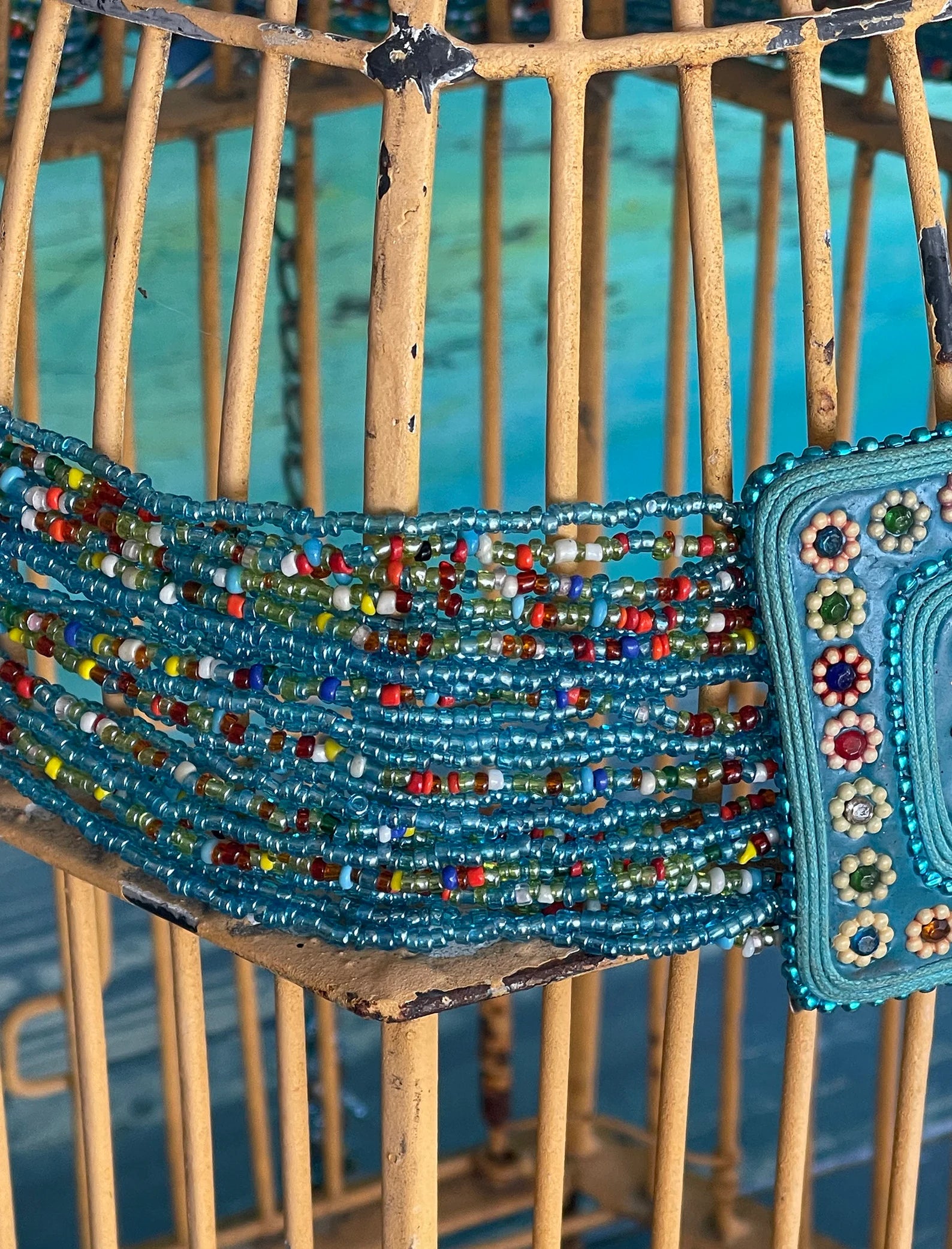 70s Turquoise Multi Strand Beaded Belt