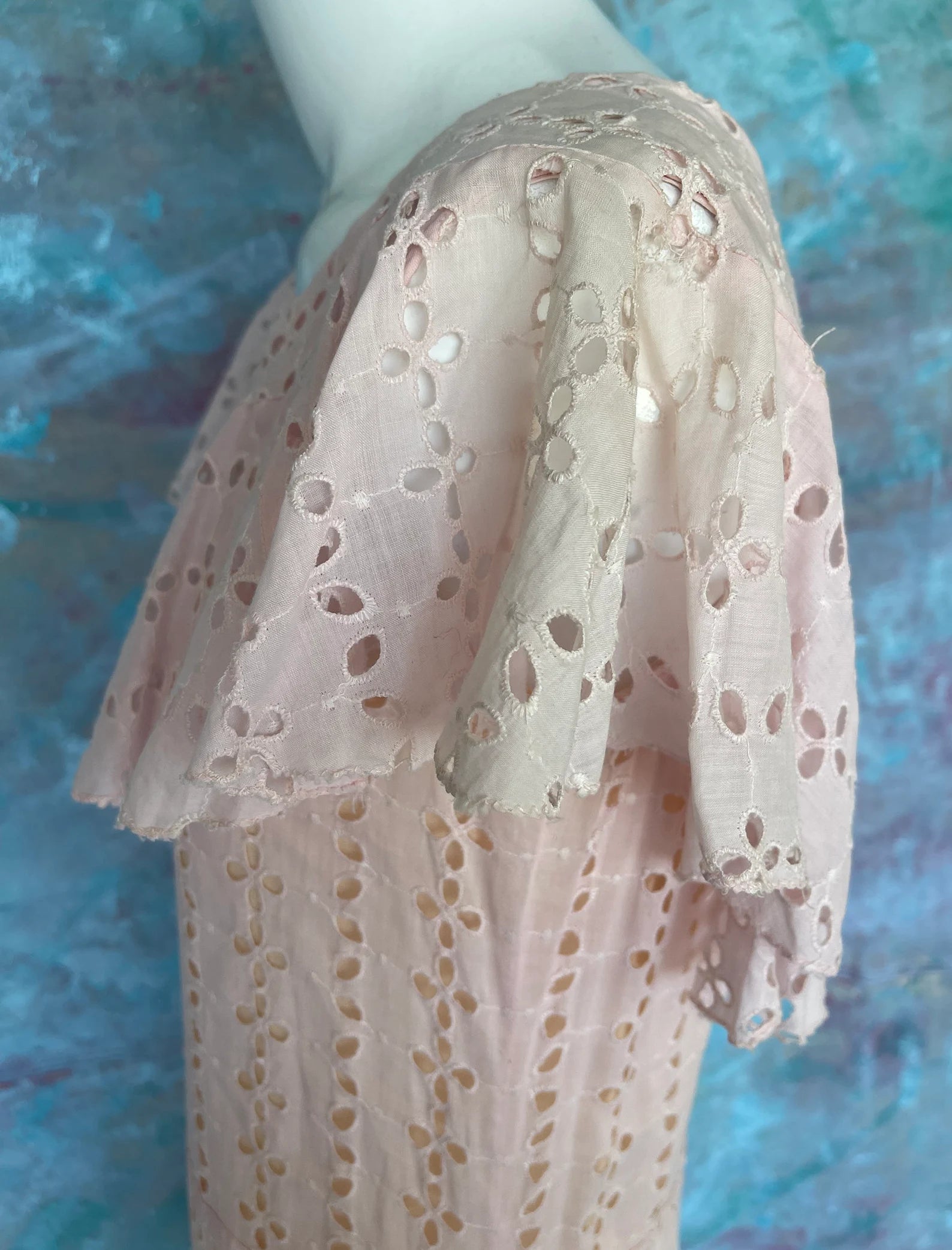 1930s Pink Eyelet Flapper Tea Dress