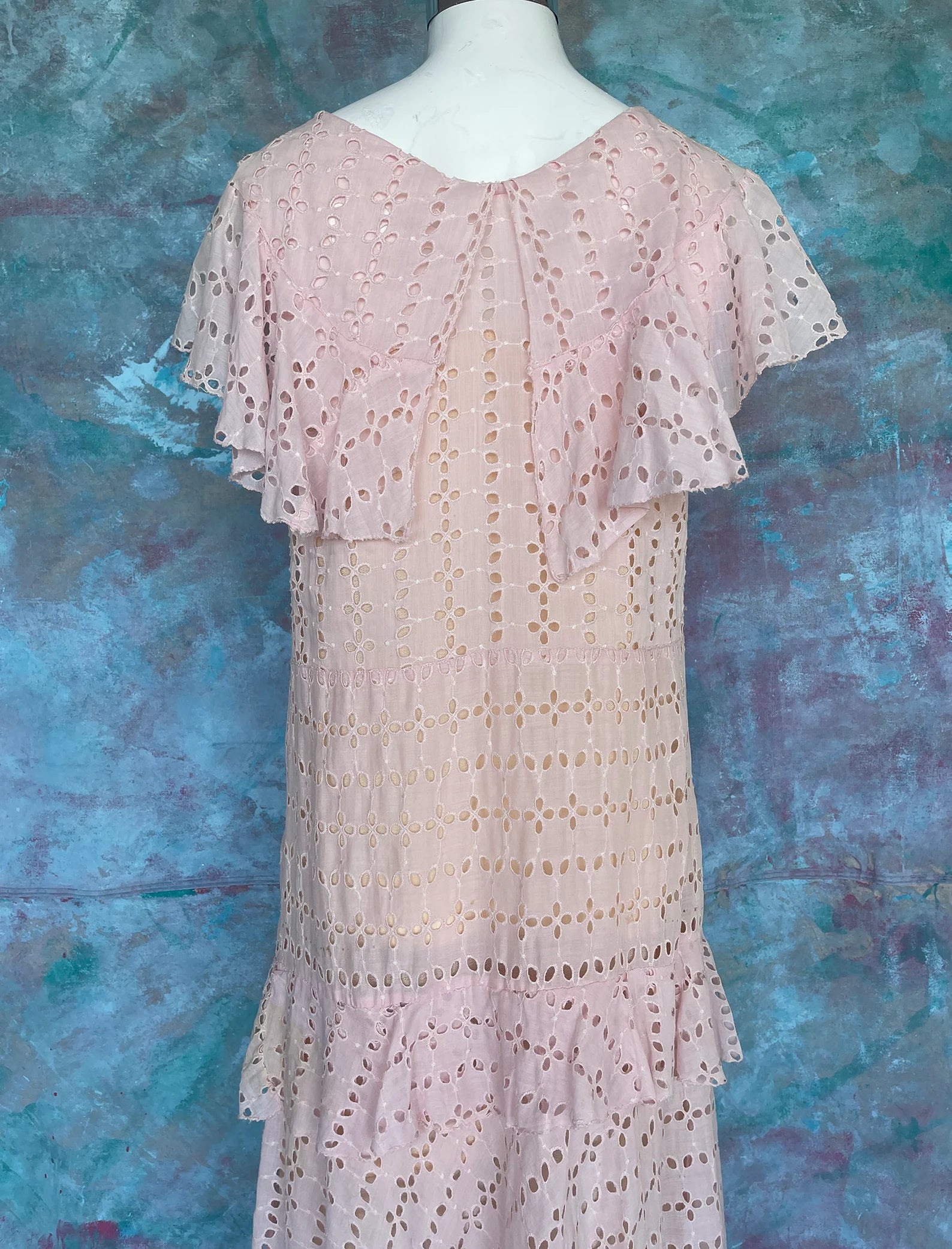 1930s Pink Eyelet Flapper Tea Dress