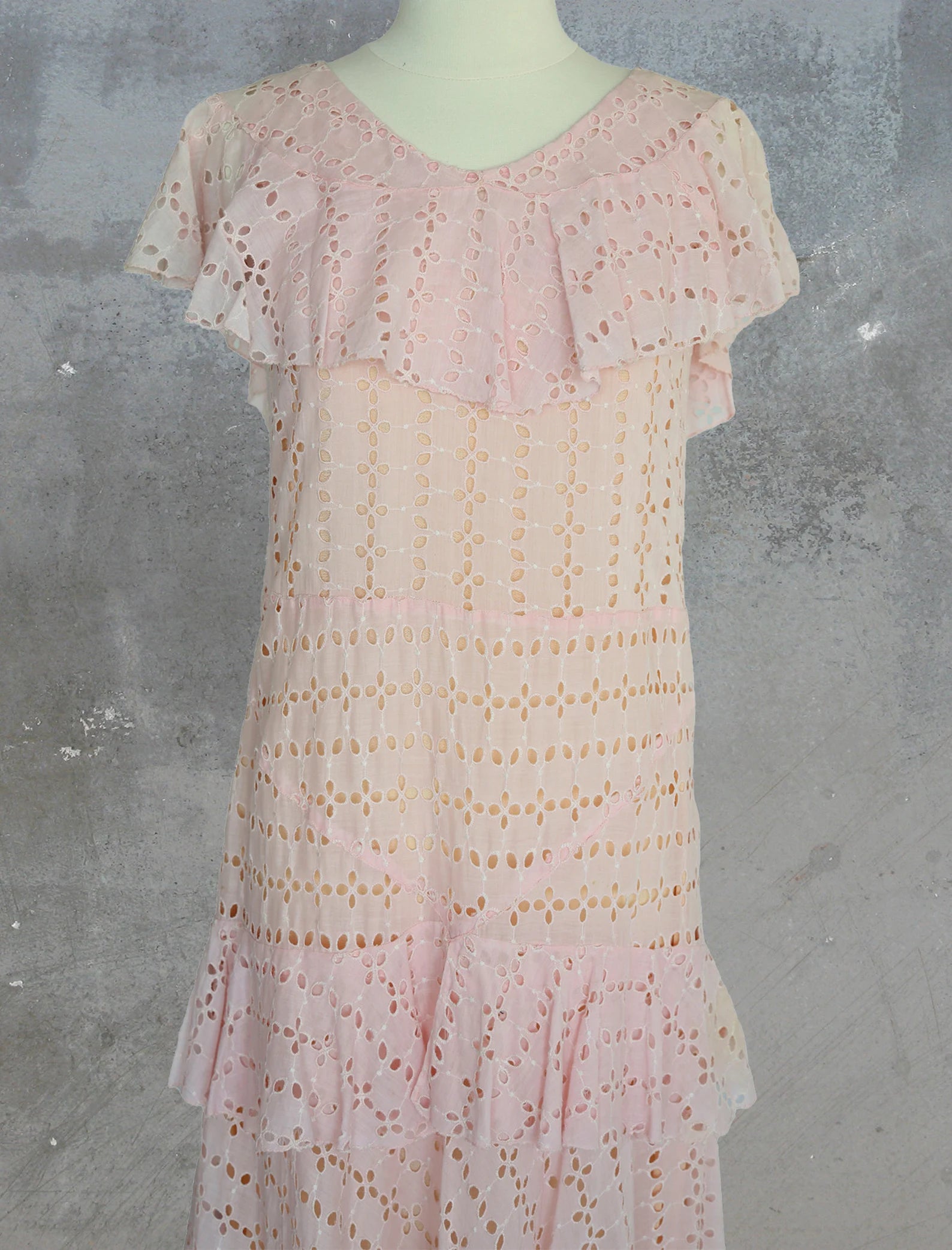 1930s Pink Eyelet Flapper Tea Dress