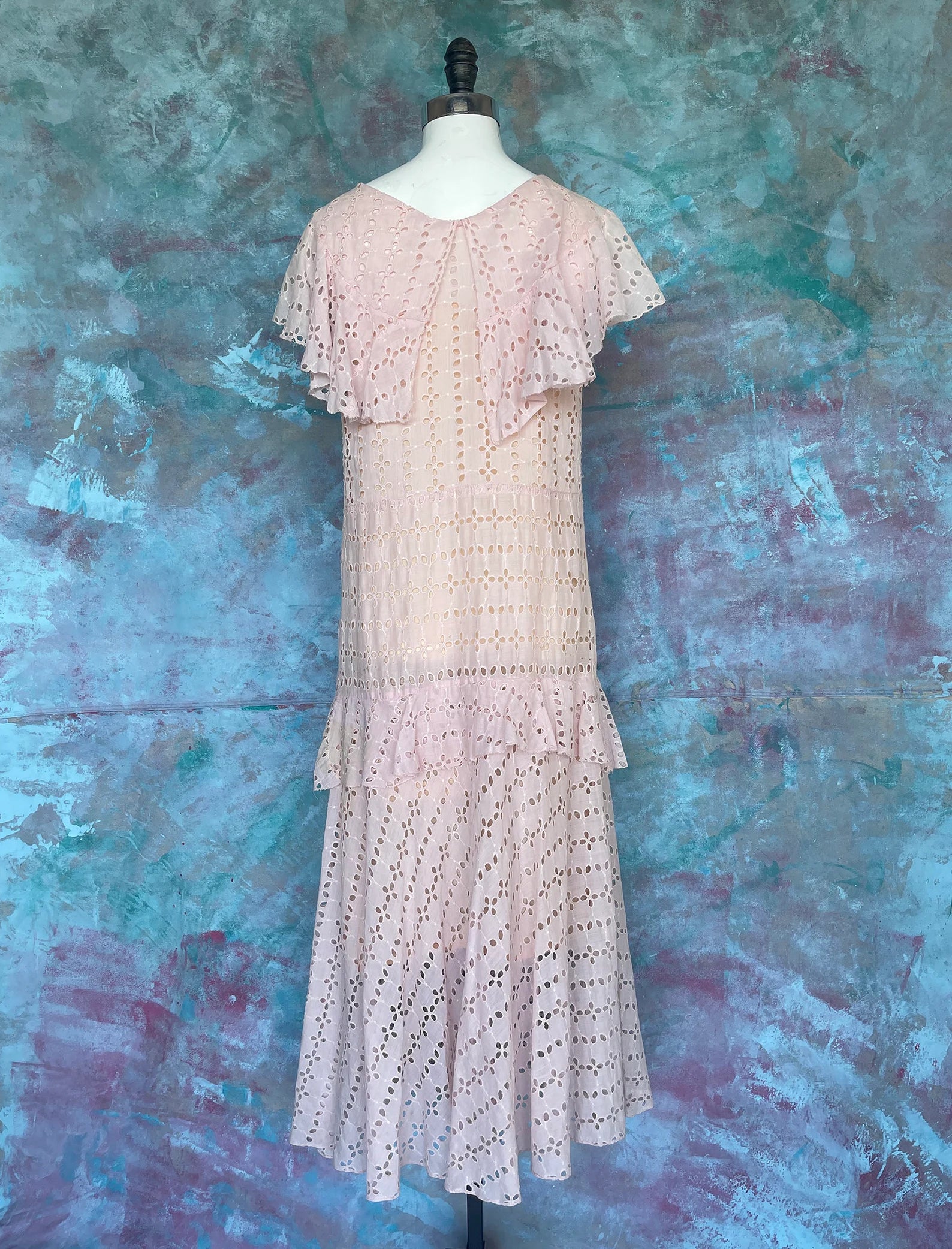 1930s Pink Eyelet Flapper Tea Dress