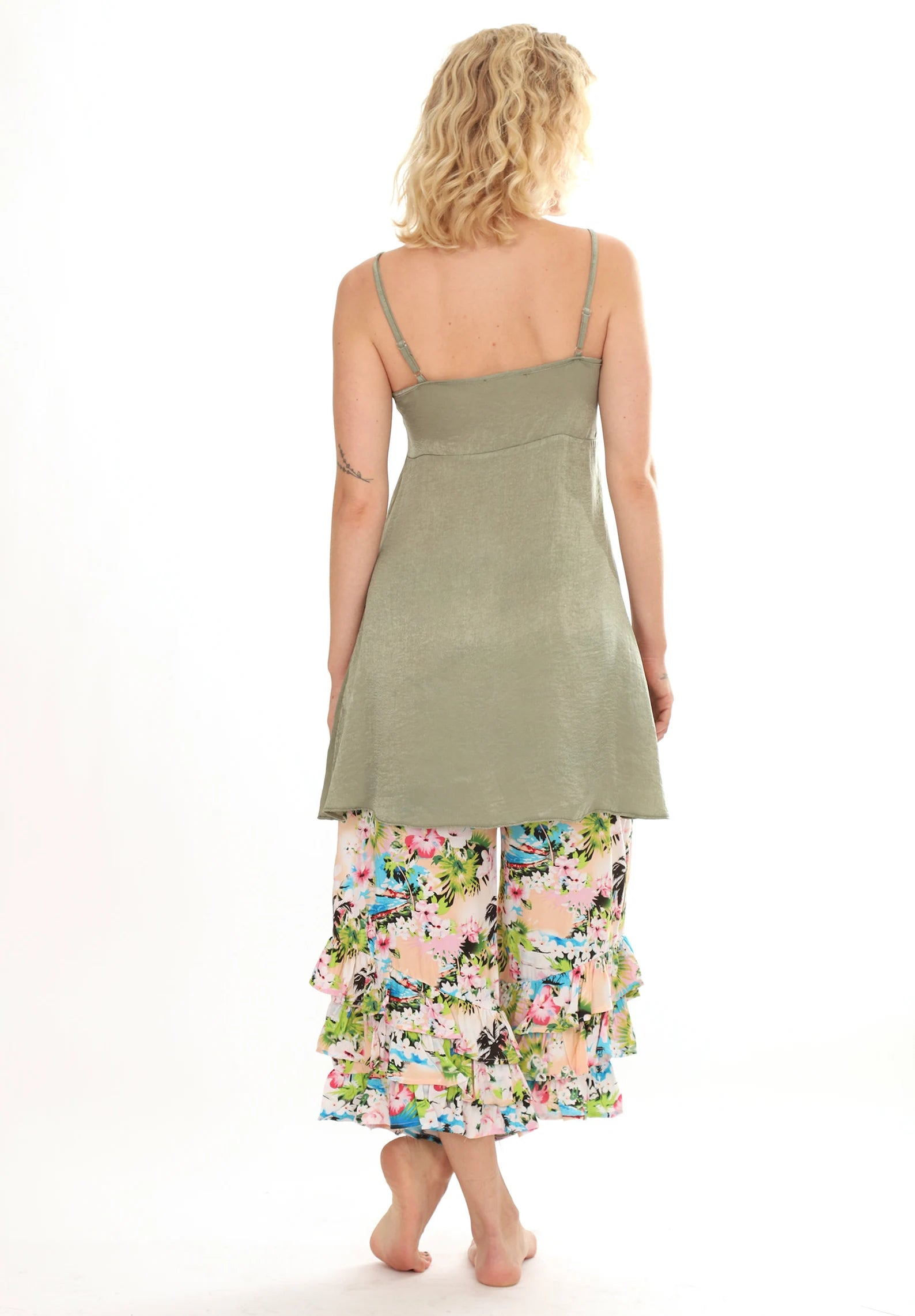 Olive Green Satiny Slip Top Dress