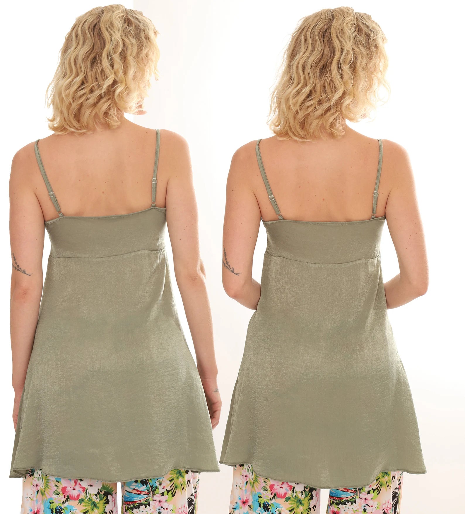 Olive Green Satiny Slip Top Dress