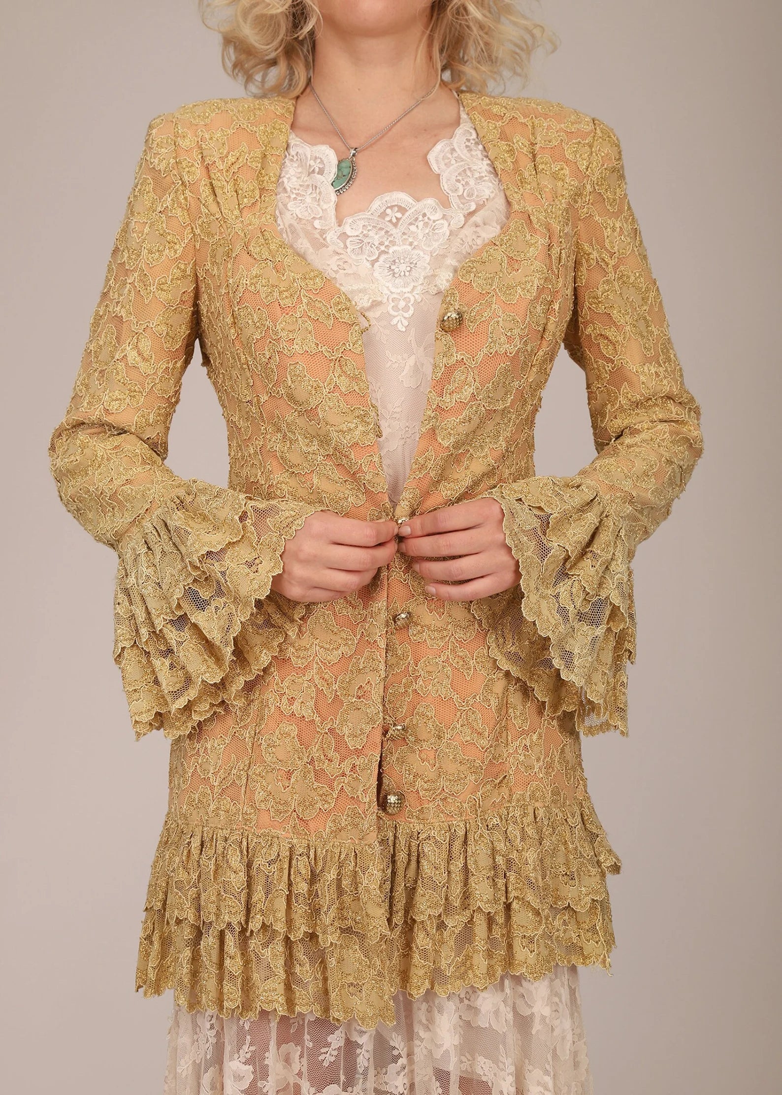 Antique Edwardian Gold Lace Pirate Sleeve Dress Jacket