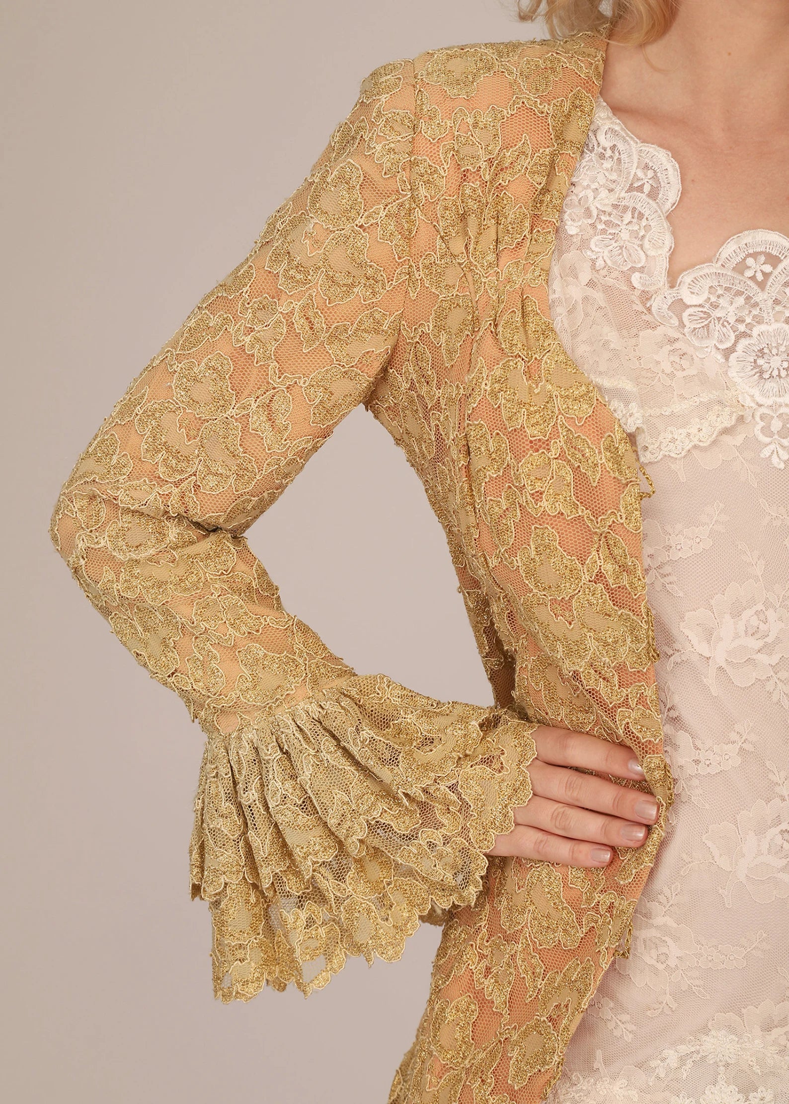 Antique Edwardian Gold Lace Pirate Sleeve Dress Jacket