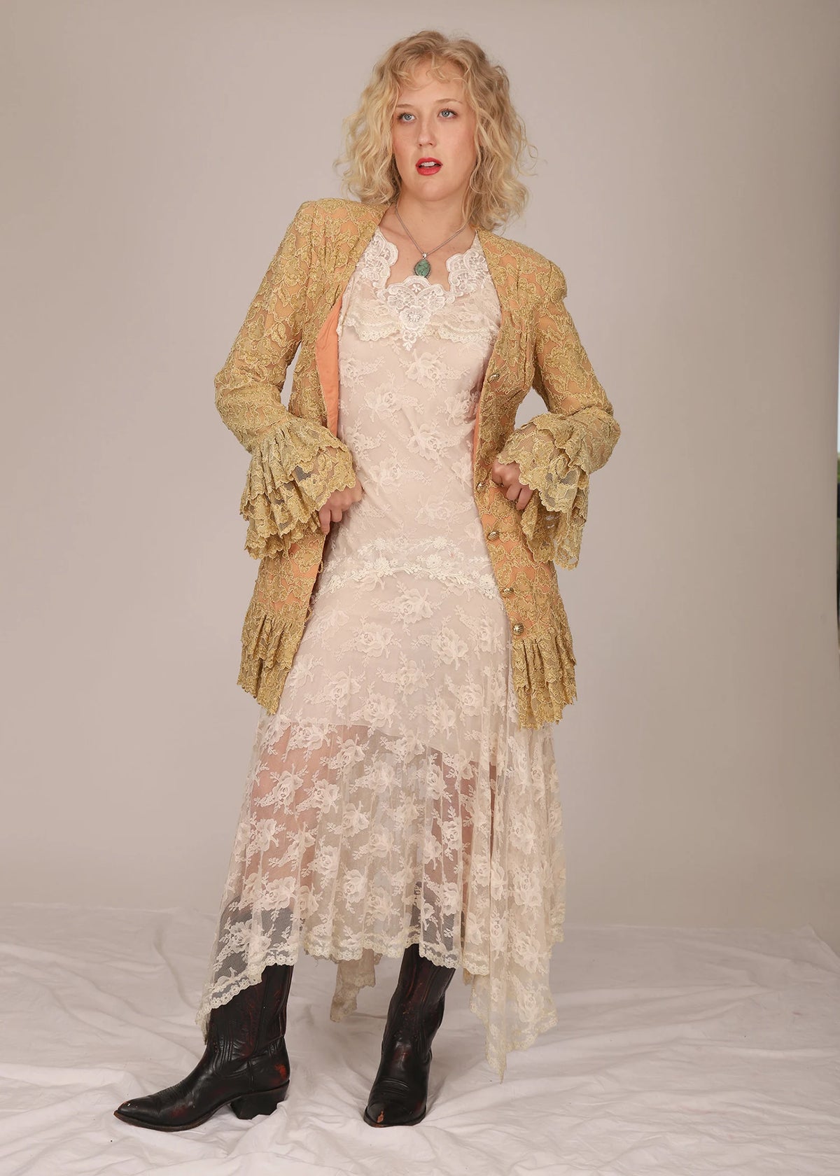 Antique Edwardian Gold Lace Pirate Sleeve Dress Jacket