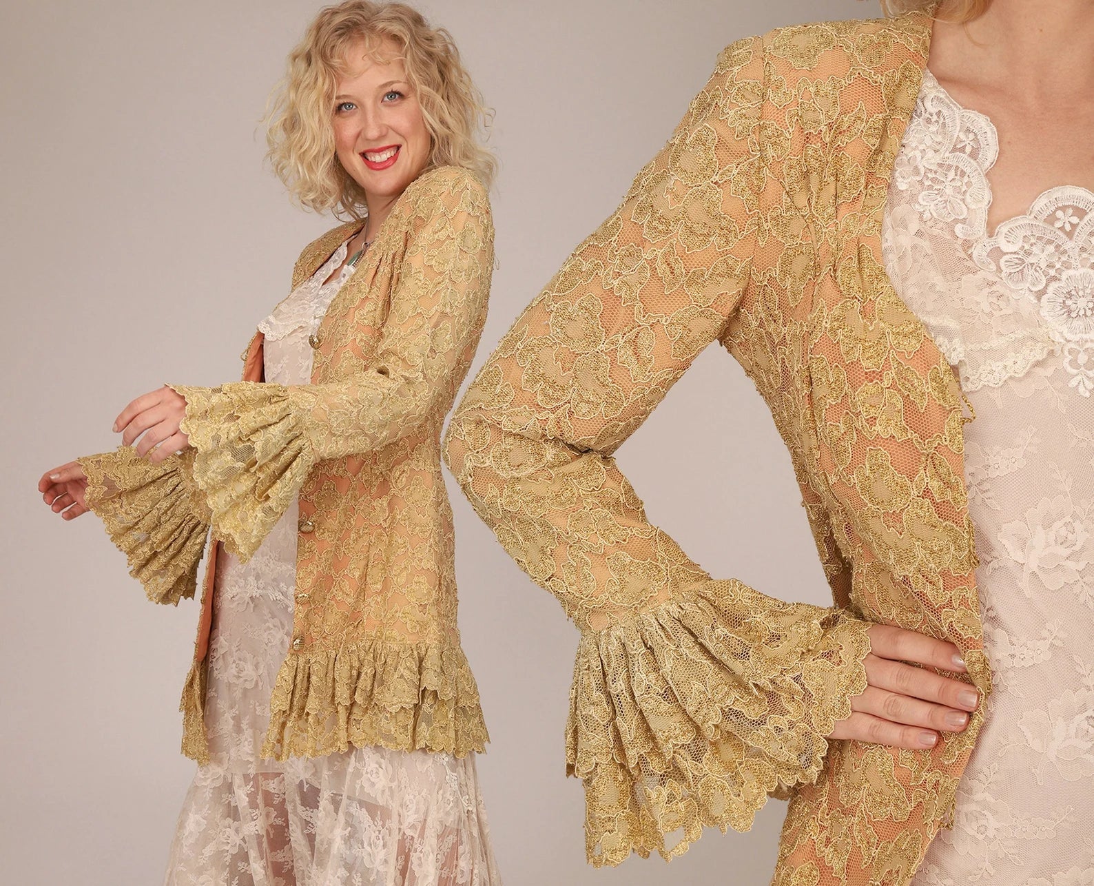 Antique Edwardian Gold Lace Pirate Sleeve Dress Jacket