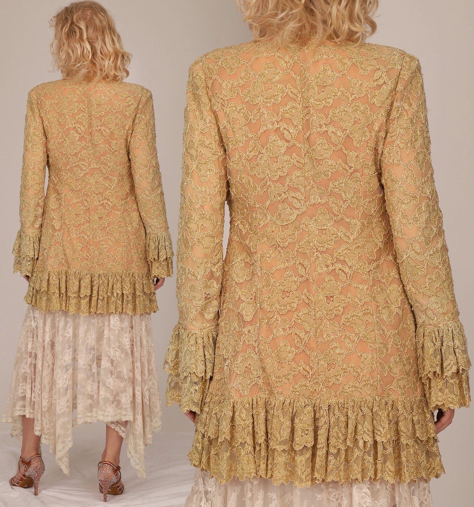 Antique Edwardian Gold Lace Pirate Sleeve Dress Jacket