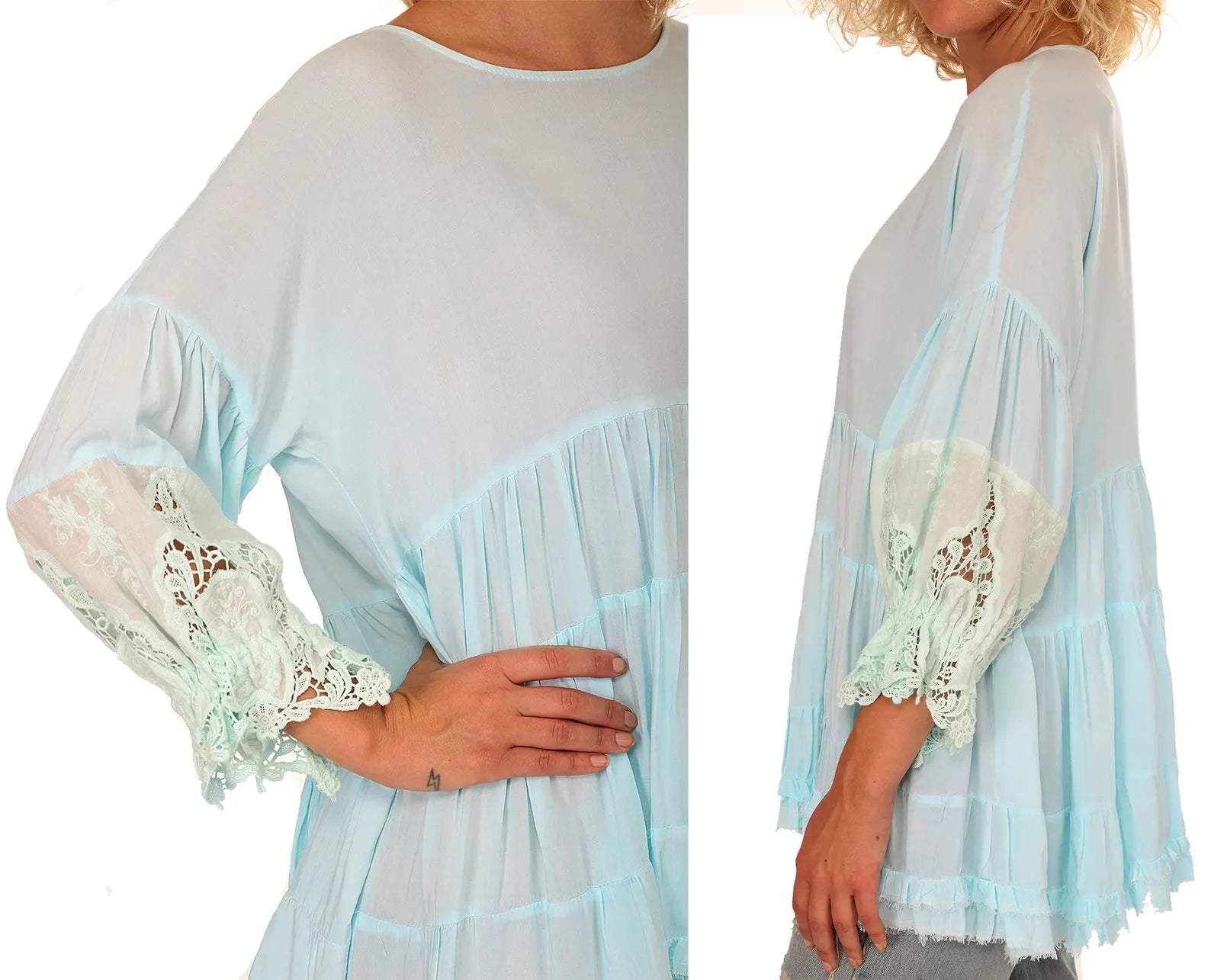 TURQUOISE Shoshi Poet Sleeve Top