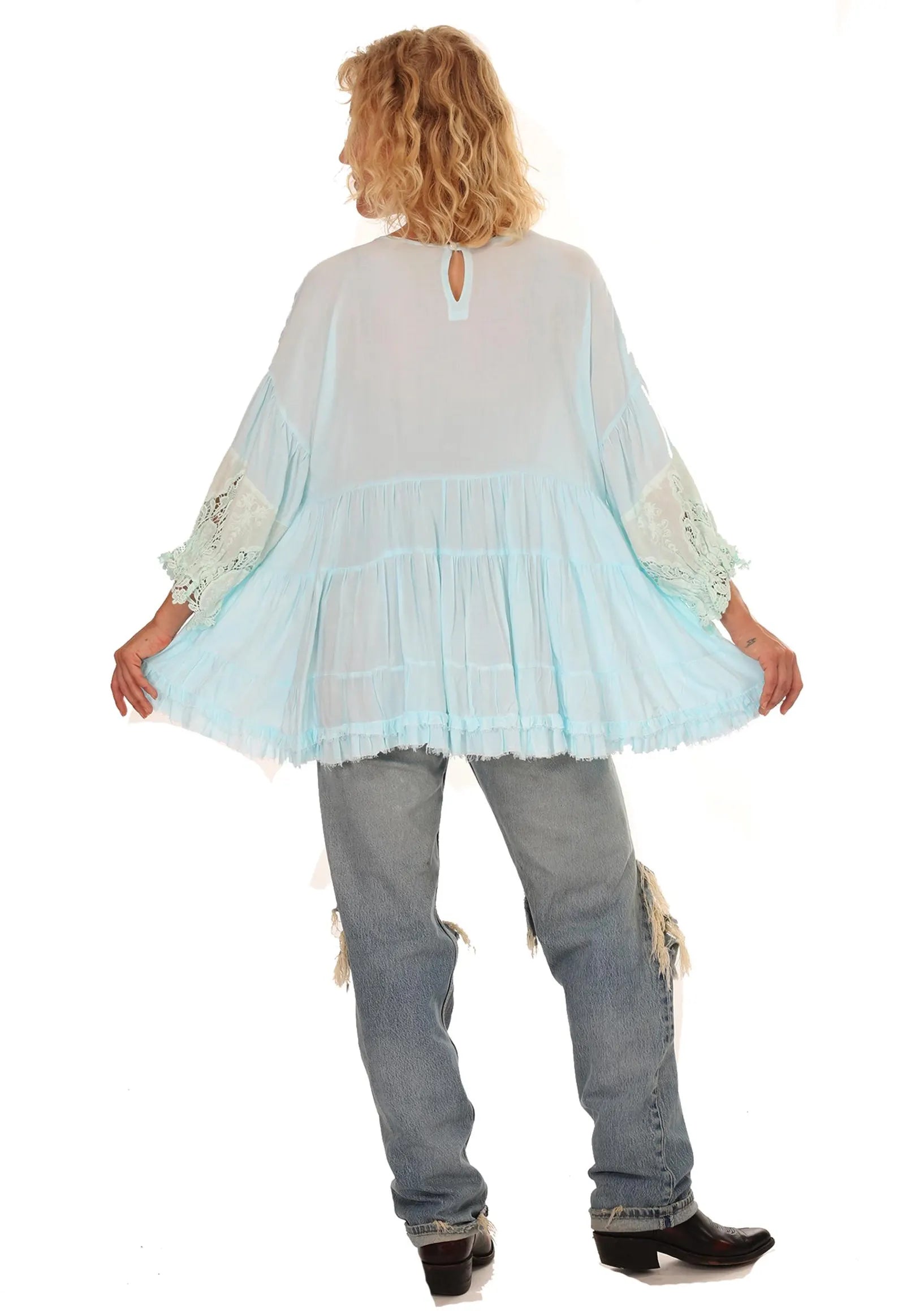 TURQUOISE Shoshi Poet Sleeve Top