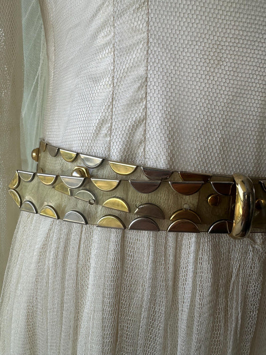 Vintage 60s Clear Plastic Gold and Silver Waist Belt