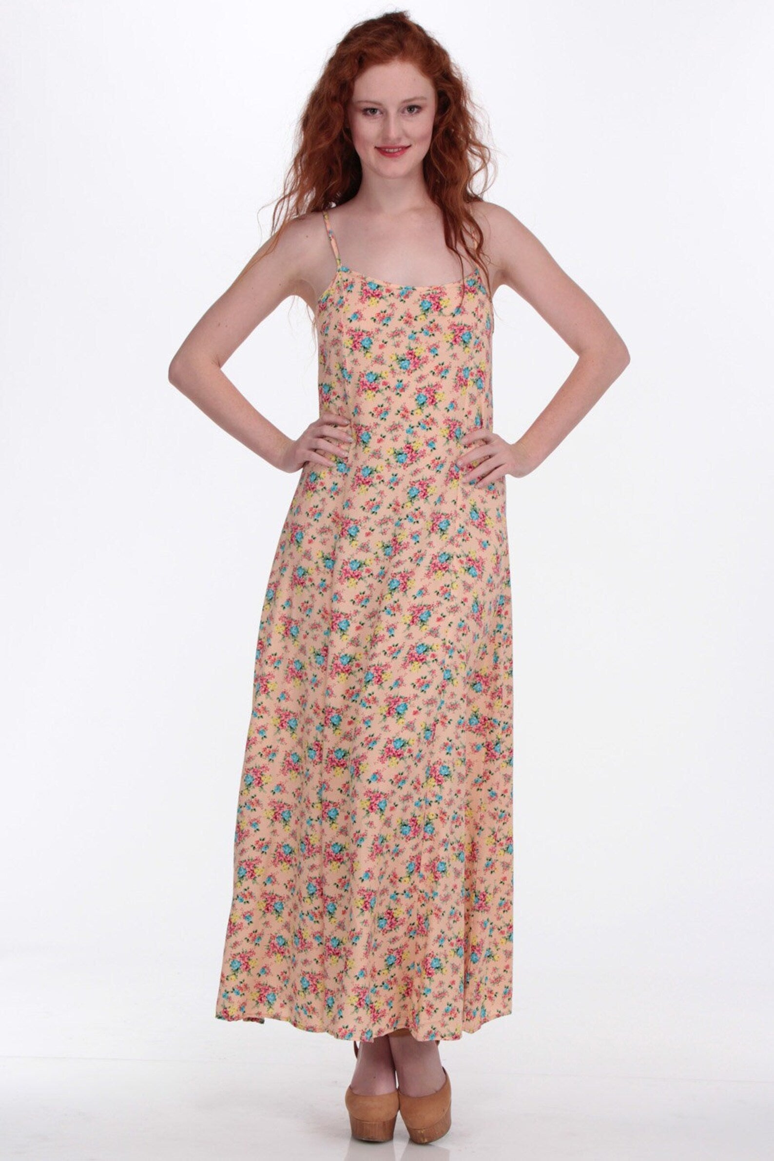 Pink Floral Boho Maxi Dress