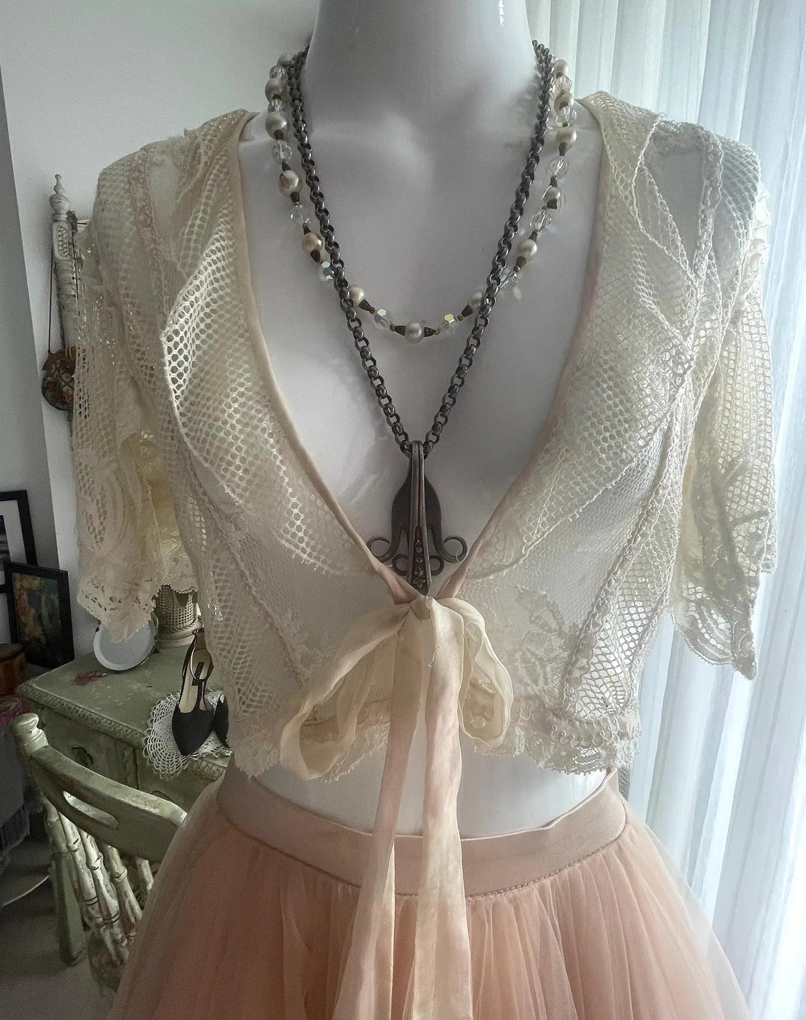 Antique Netted Lace Bed Jacket One Of A Kind