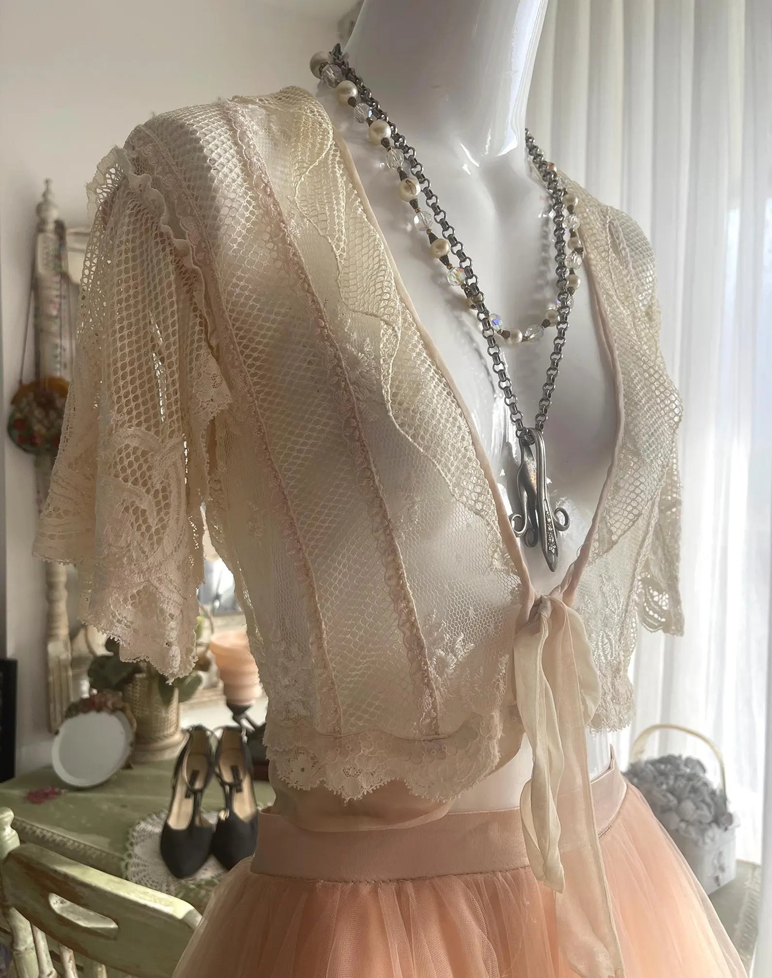 Antique Netted Lace Bed Jacket One Of A Kind