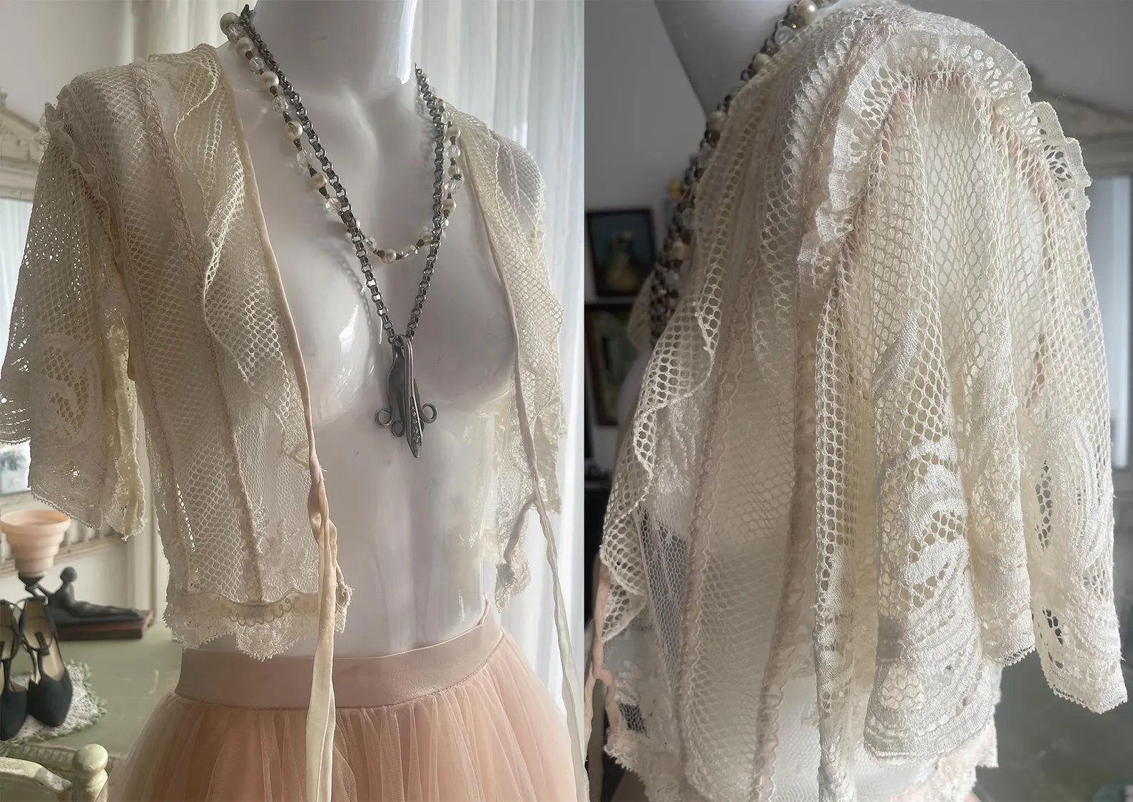 Antique Netted Lace Bed Jacket One Of A Kind