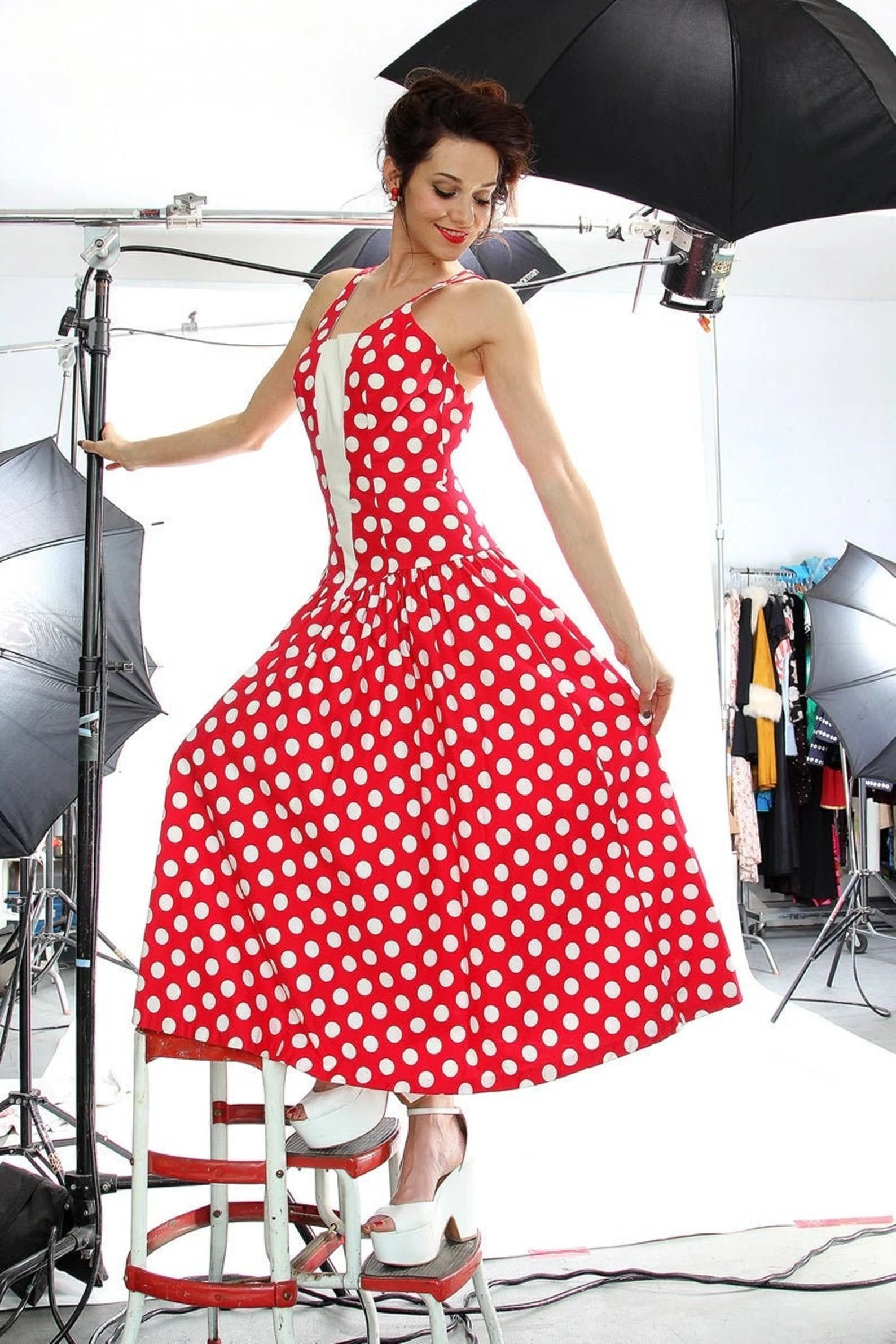 80s Retro Red Polka Dot Dress