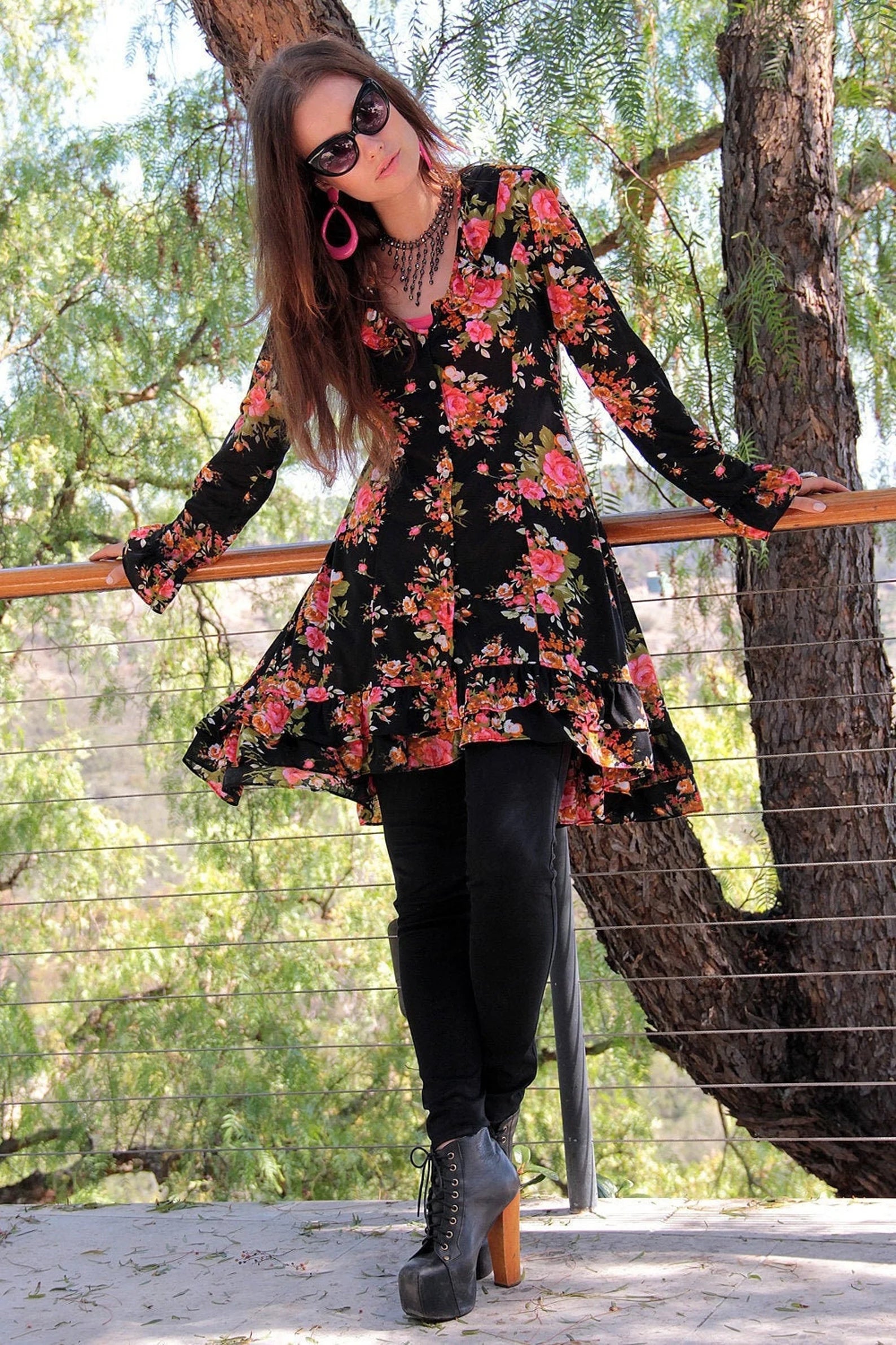 Pink and Black Floral Pirate Dress Jacket