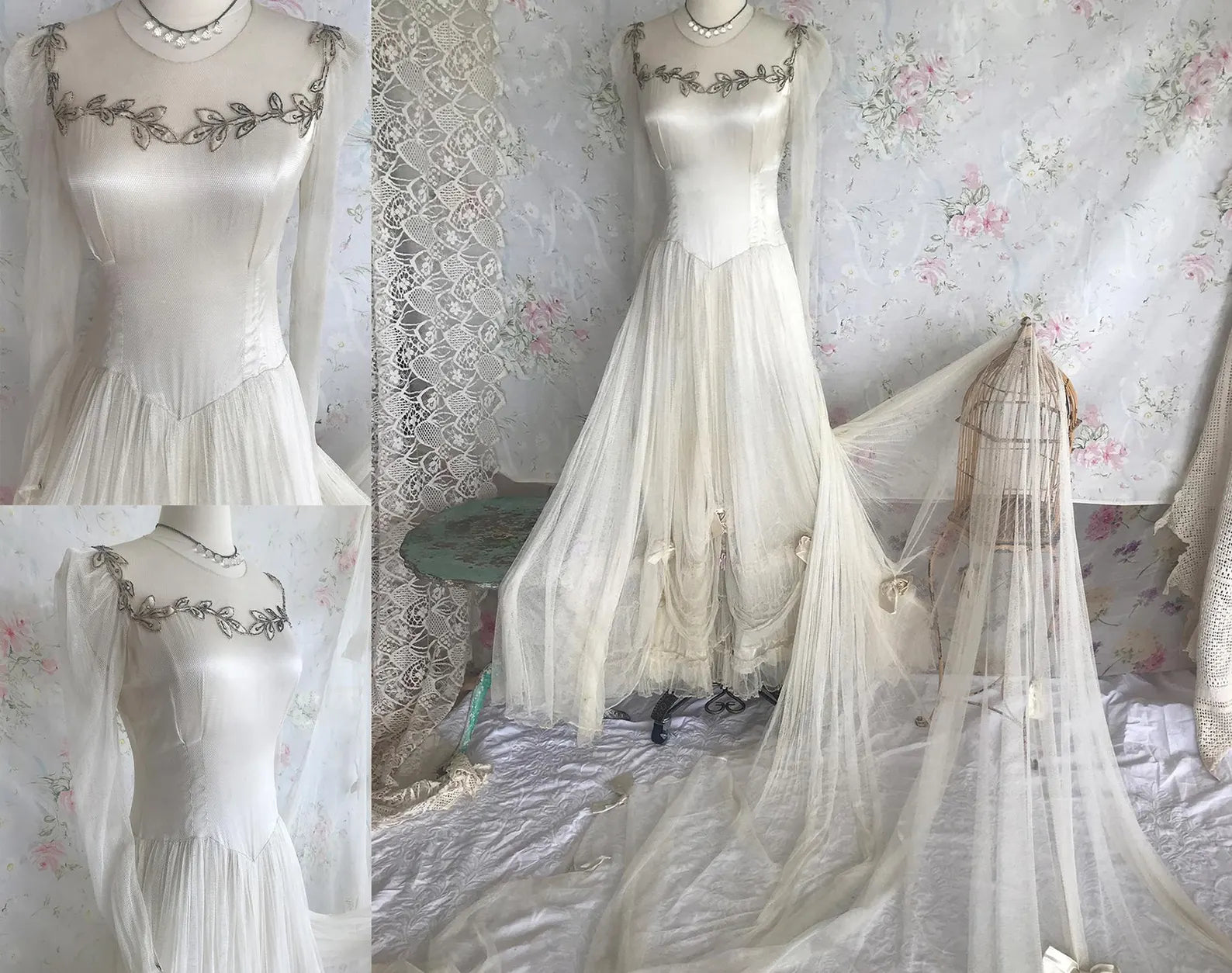 20s Antique Net Rhinestone Wedding Dress