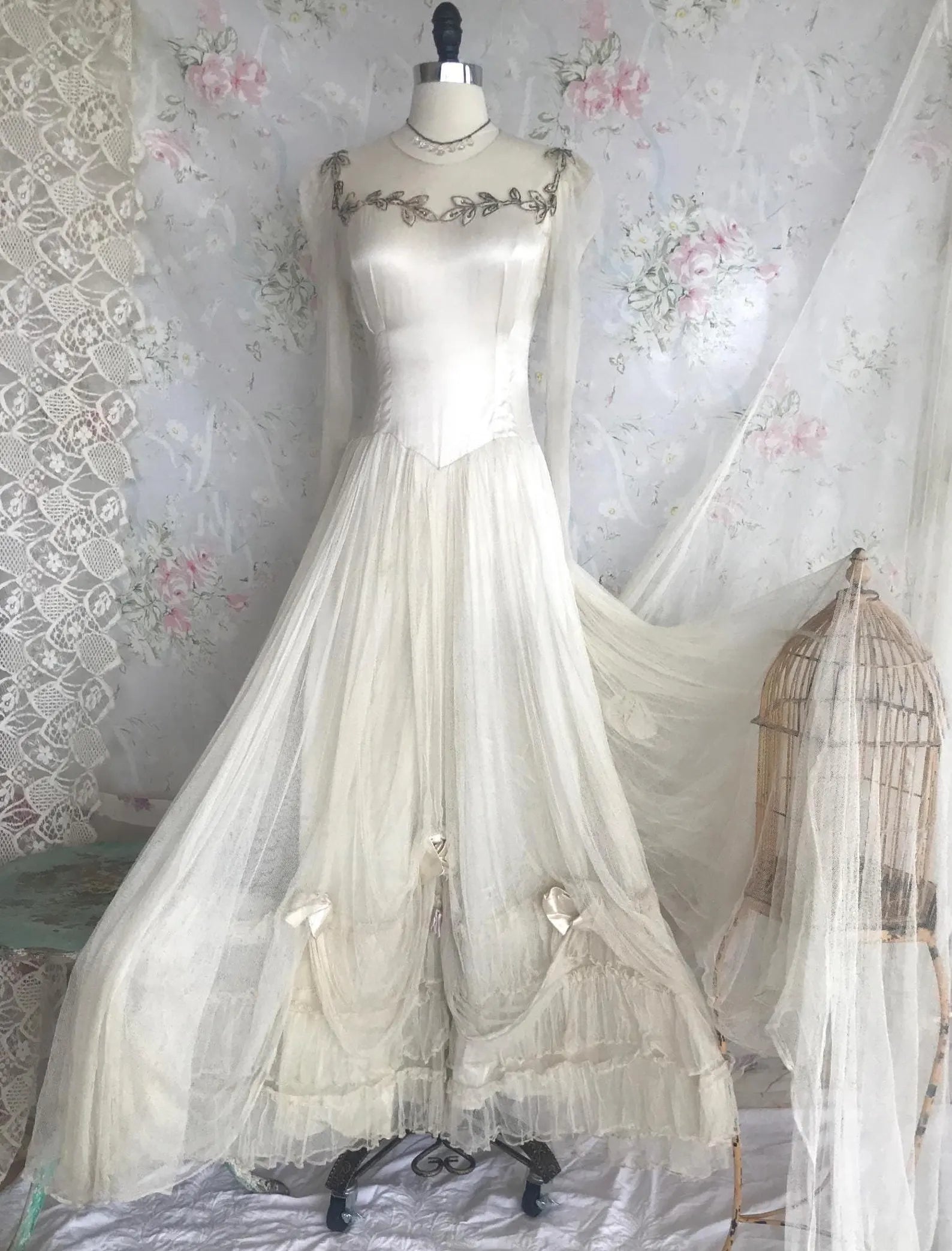 20s Antique Net Rhinestone Wedding Dress