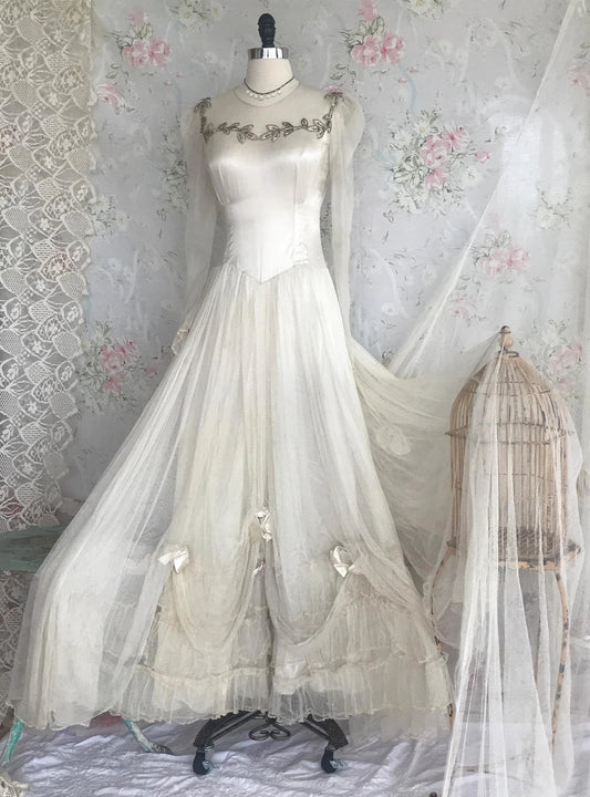 20s Antique Net Rhinestone Wedding Dress