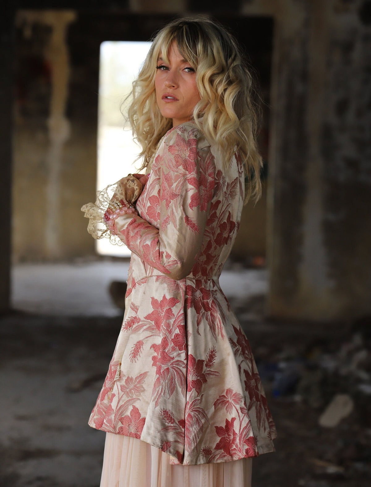 Antique Pink Brocade Pirate Lace Jacket, One of A Kind