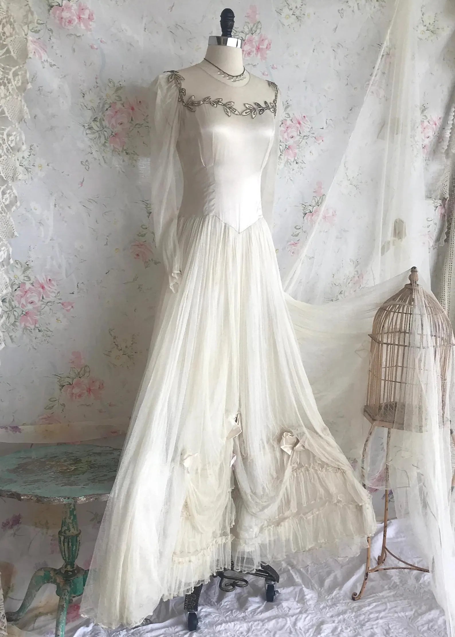 20s Antique Net Rhinestone Wedding Dress